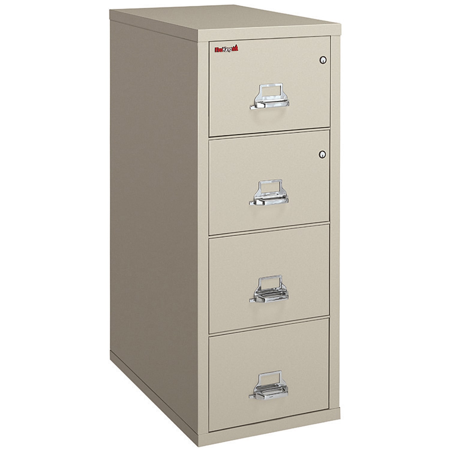 FireKing UL 1-Hour 31-5/8inD Vertical 4-Drawer Legal-Size Fireproof File Cabinet, Metal, Parchment, White Glove Delivery