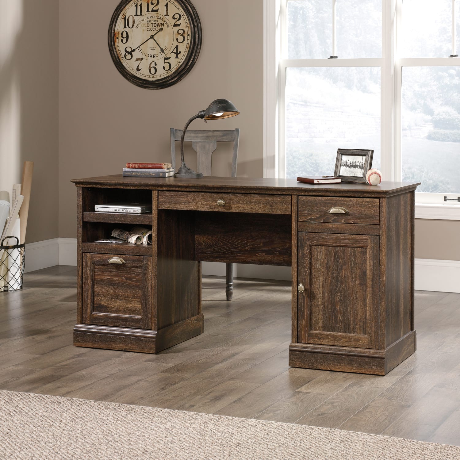 Sauder Barrister Lane 60inW Executive Computer Desk, Iron Oak - Image 3