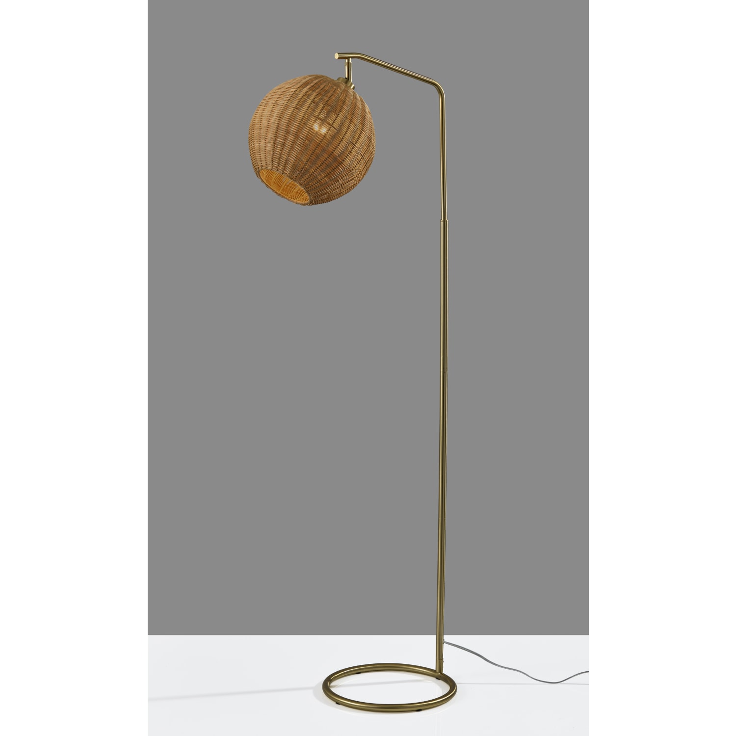 Adesso Maeve Floor Lamp, Antique Brass/Brown Rattan Shade - Image 3