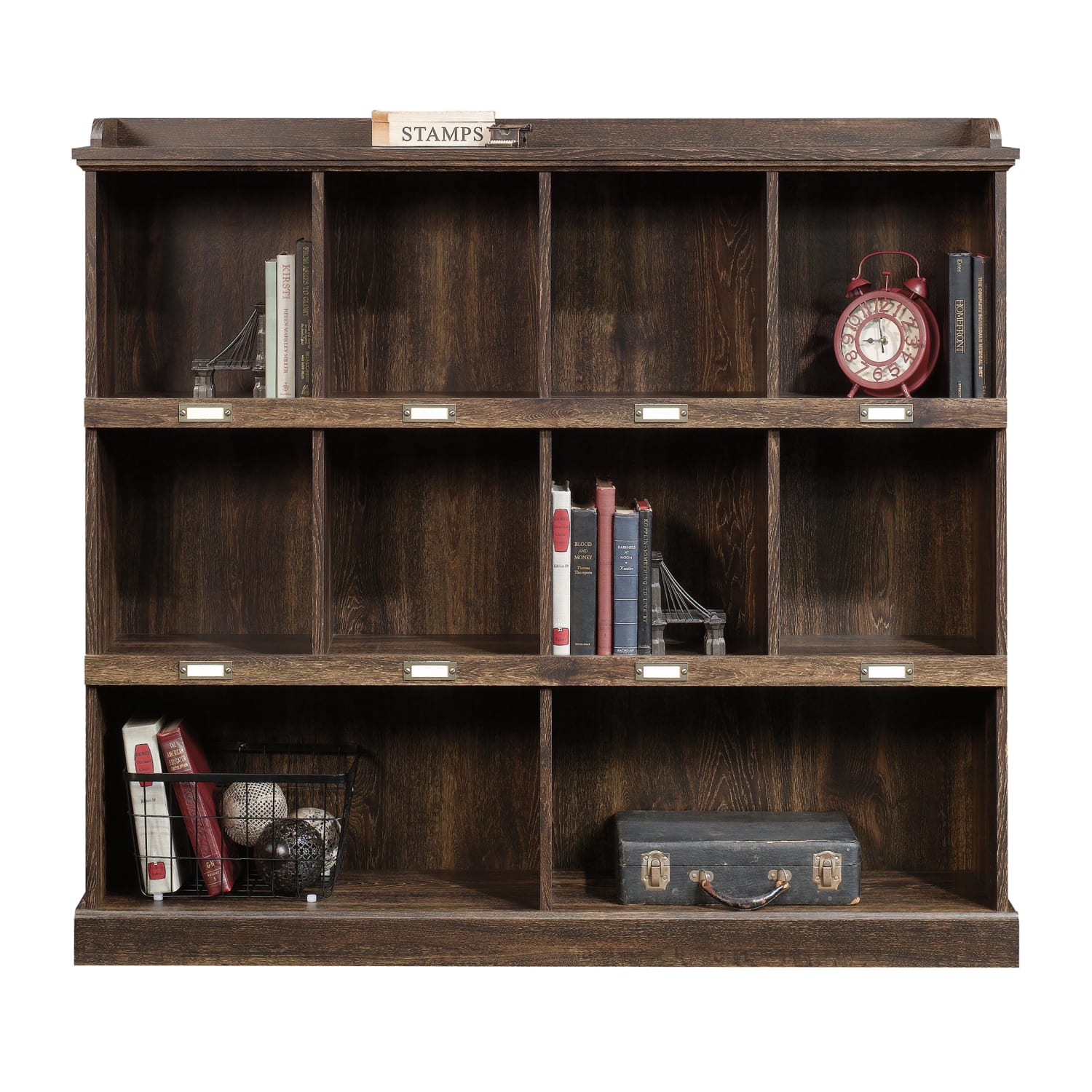 Sauder Barrister Lane 48inH 10-Cube Storage Bookcase, Iron Oak - Image 4