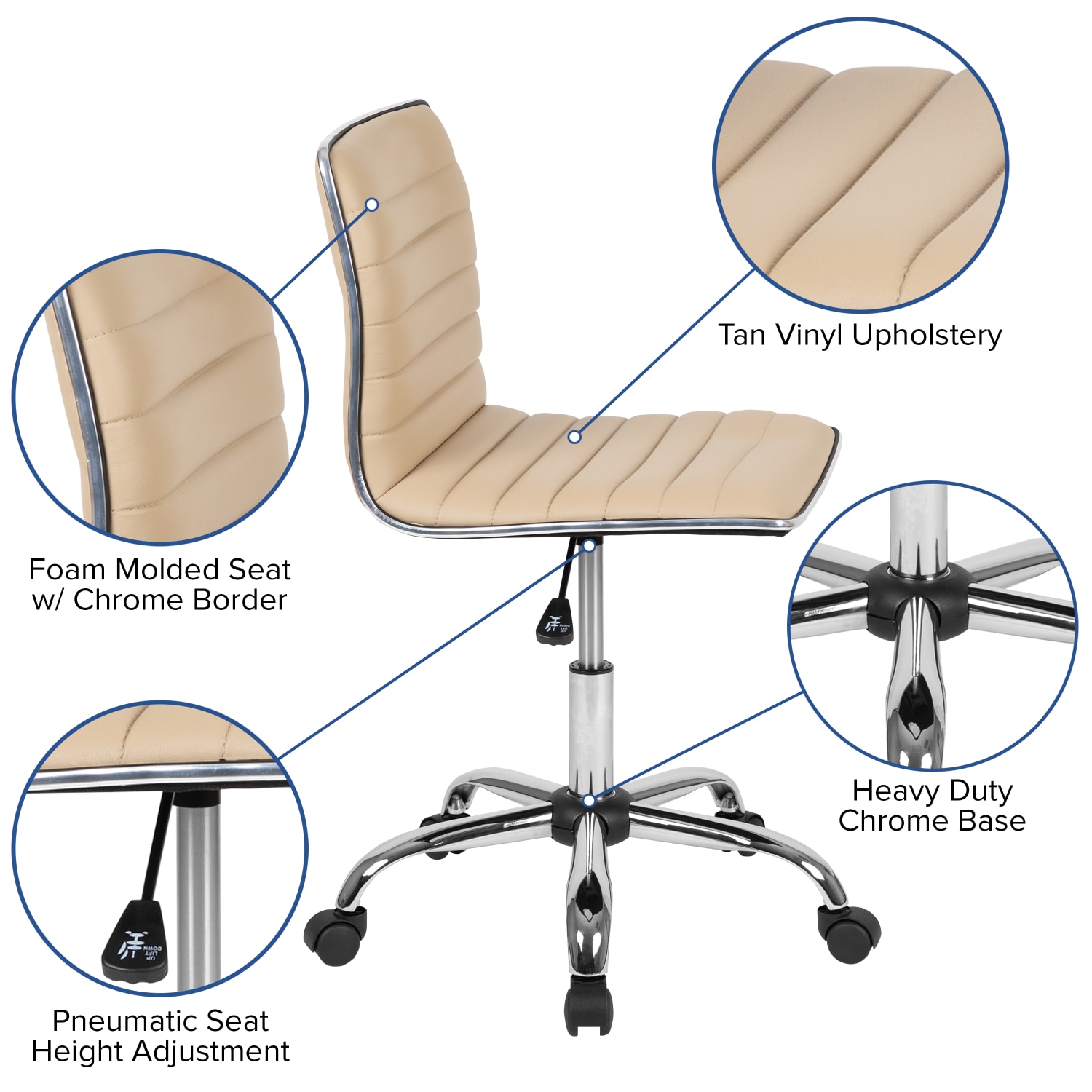 Flash Furniture Vinyl Low-Back Swivel Armless Task Chair, Tan/Gray - Image 7