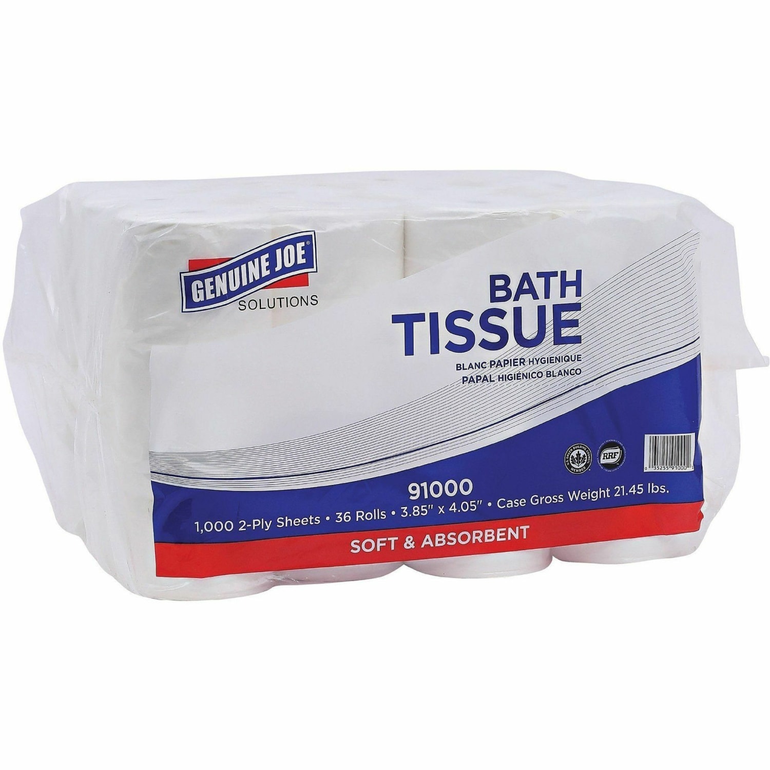 Genuine Joe Solutions Double Capacity Bath Tissue - 2 Ply - 1000 Sheets/Roll - WhitePack - 36/Pack - 56 / Pallet - Image 4