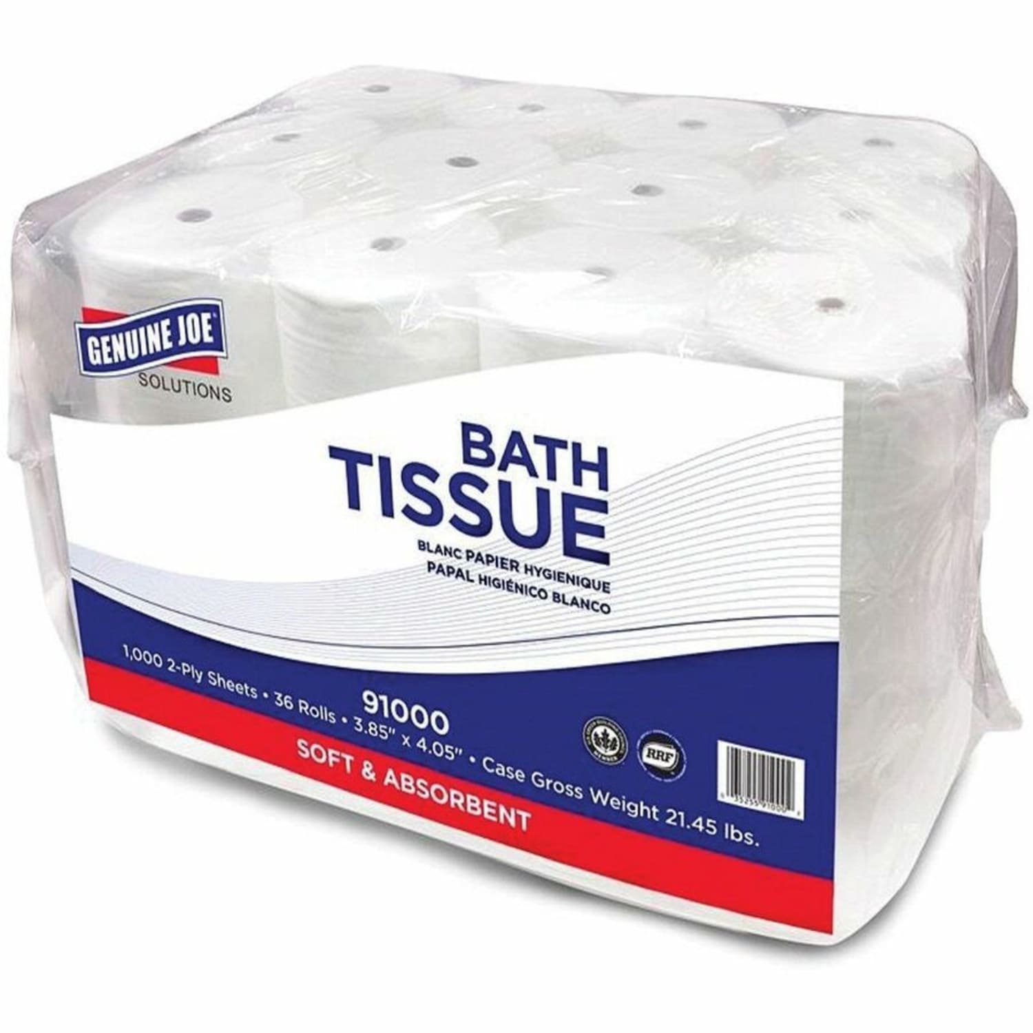 Genuine Joe Solutions Double Capacity Bath Tissue - 2 Ply - 1000 Sheets/Roll - WhitePack - 36/Pack - 56 / Pallet - Image 6