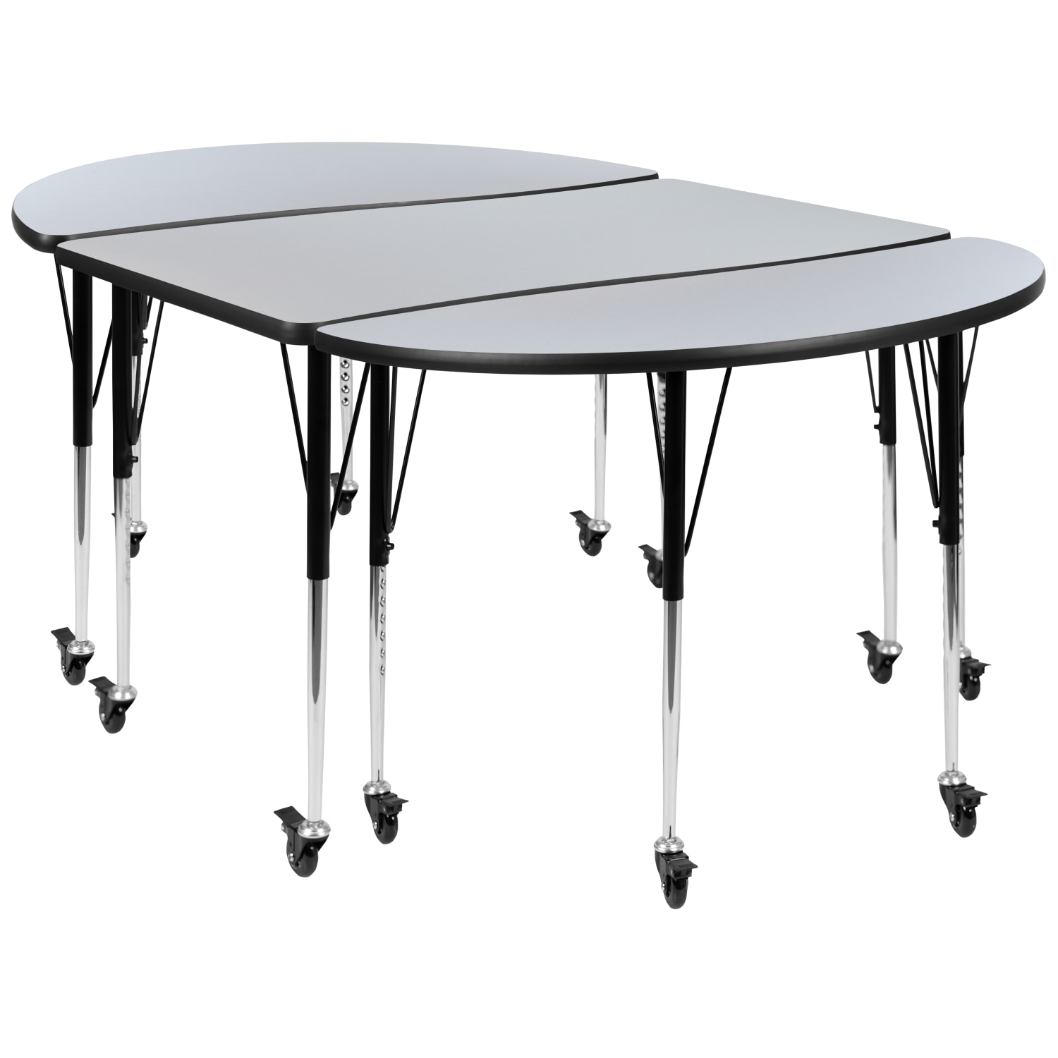 Flash Furniture Mobile Oval Wave Flexible Thermal Laminate 3-Piece Activity Table Set With Standard Adjustable Legs, 30inH x 47-1/2inW x 76inD, Gray - Image 3