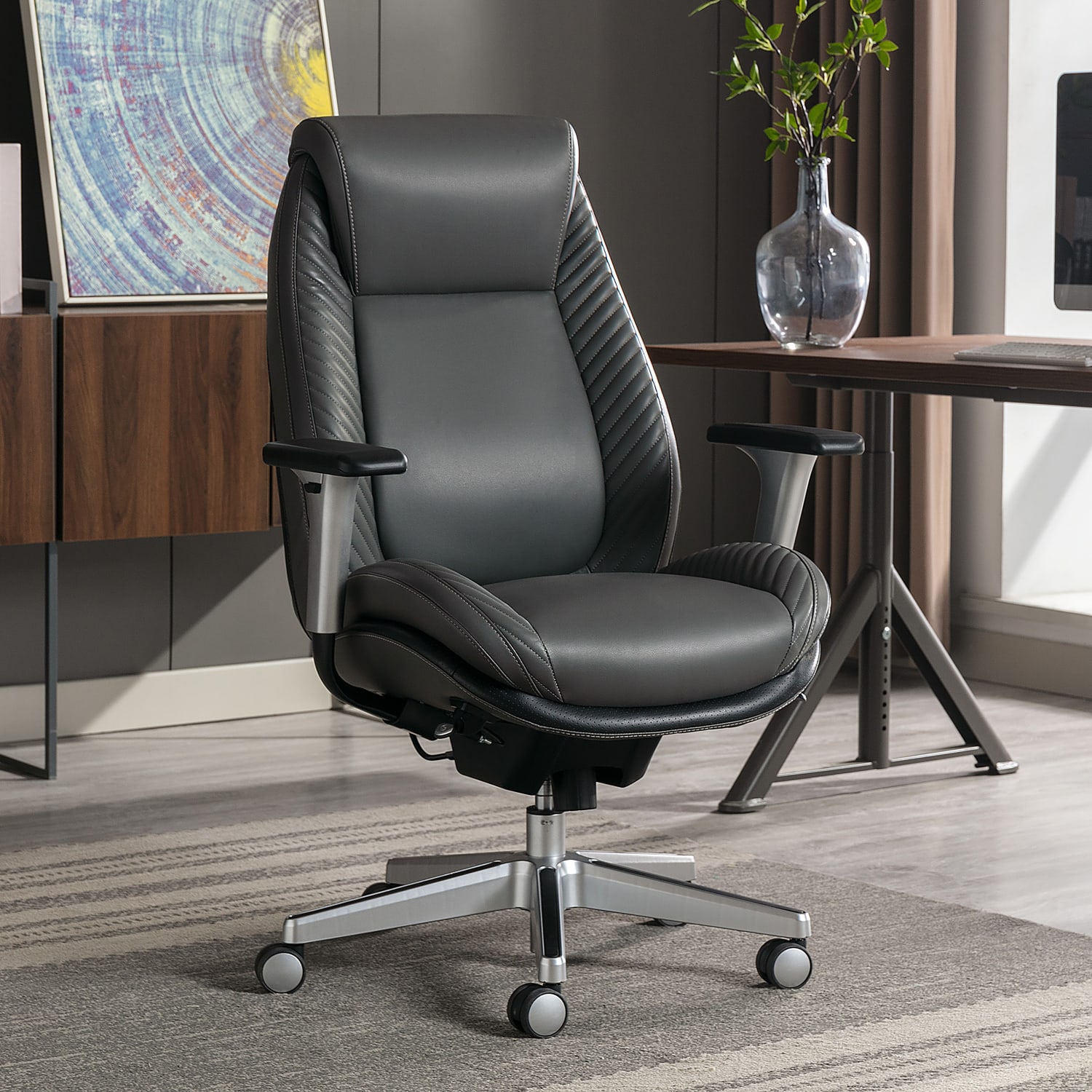 Serta iComfort i6000 Ergonomic Bonded Leather High-Back Manager Office Chair, Gray/Silver - Image 4