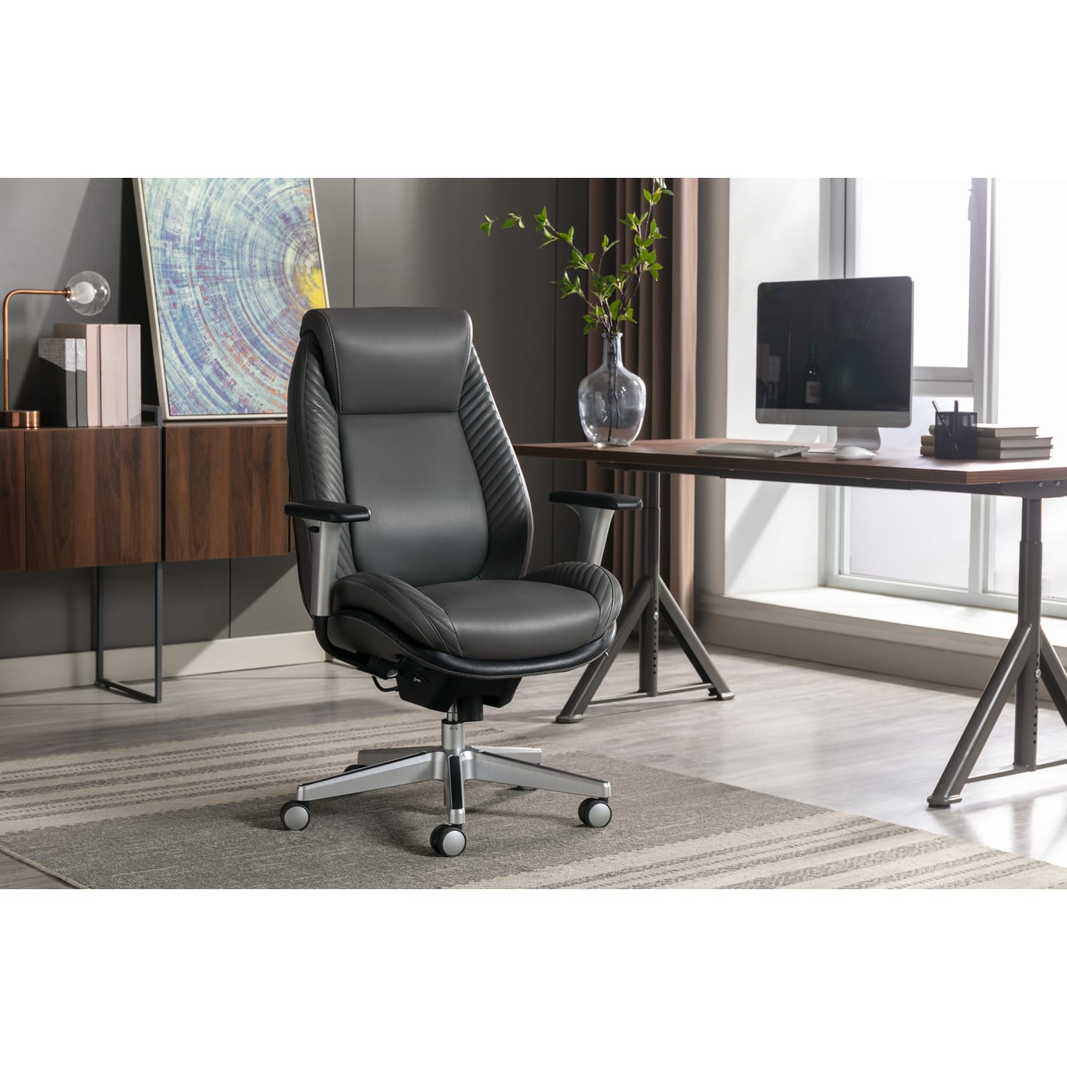 Serta iComfort i6000 Ergonomic Bonded Leather High Back Manager Office Chair GraySilver PopularChairscom