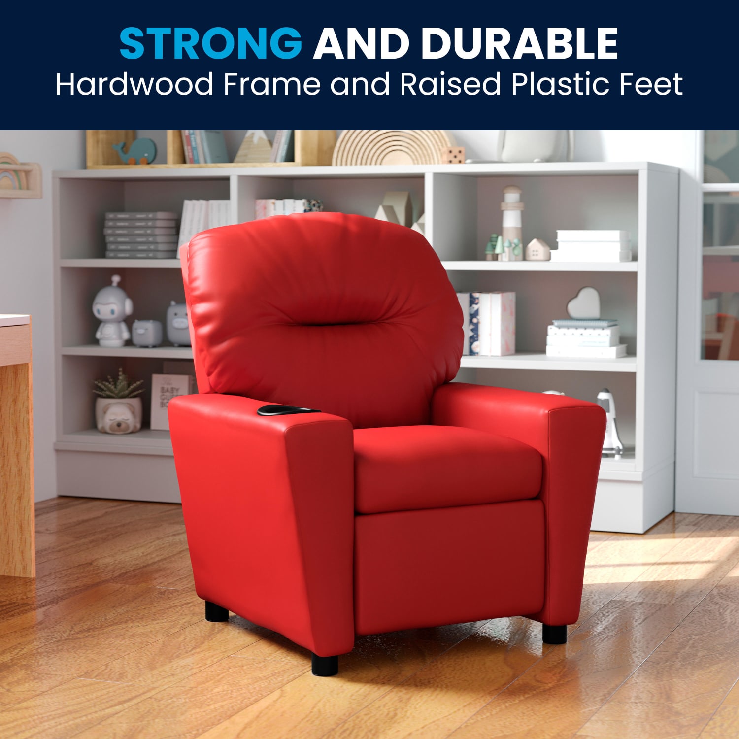 Flash Furniture Contemporary Kids Vinyl Recliner Accent Chair With Cup Holder Red PopularChairscom
