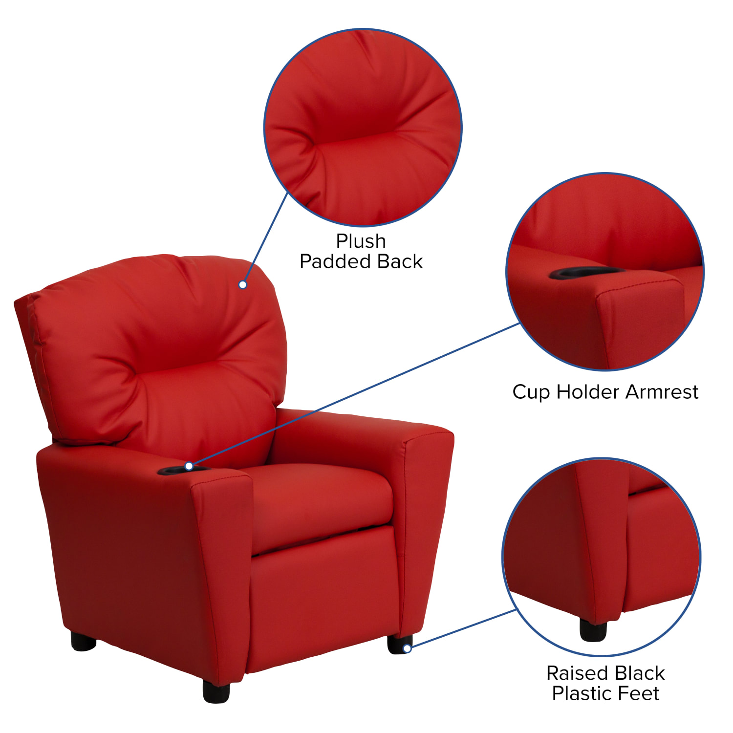 Flash Furniture Contemporary Kids Vinyl Recliner Accent Chair With Cup Holder, Red - Image 5