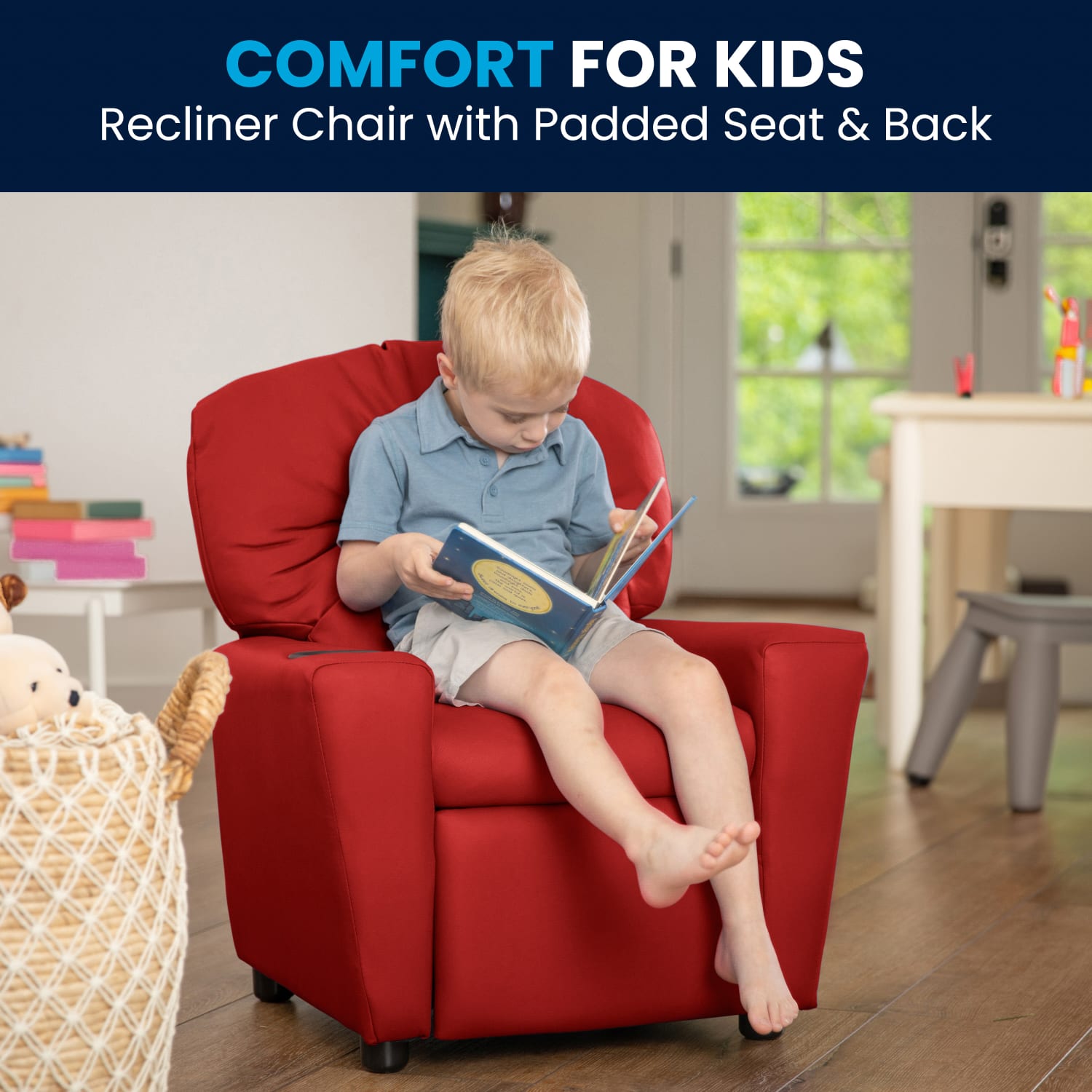 Flash Furniture Contemporary Kids Vinyl Recliner Accent Chair With Cup Holder Red PopularChairscom
