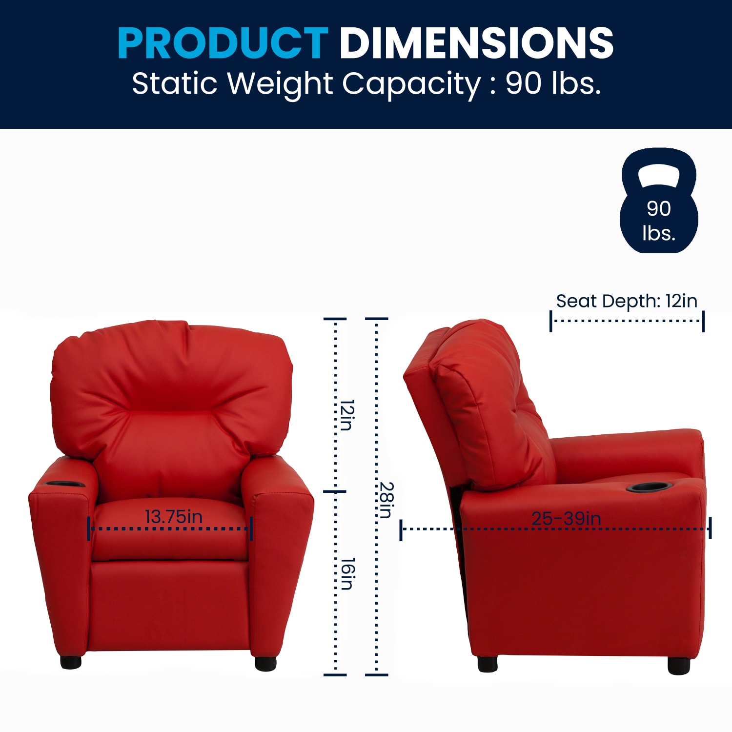 Flash Furniture Contemporary Kids Vinyl Recliner Accent Chair With Cup Holder Red PopularChairscom