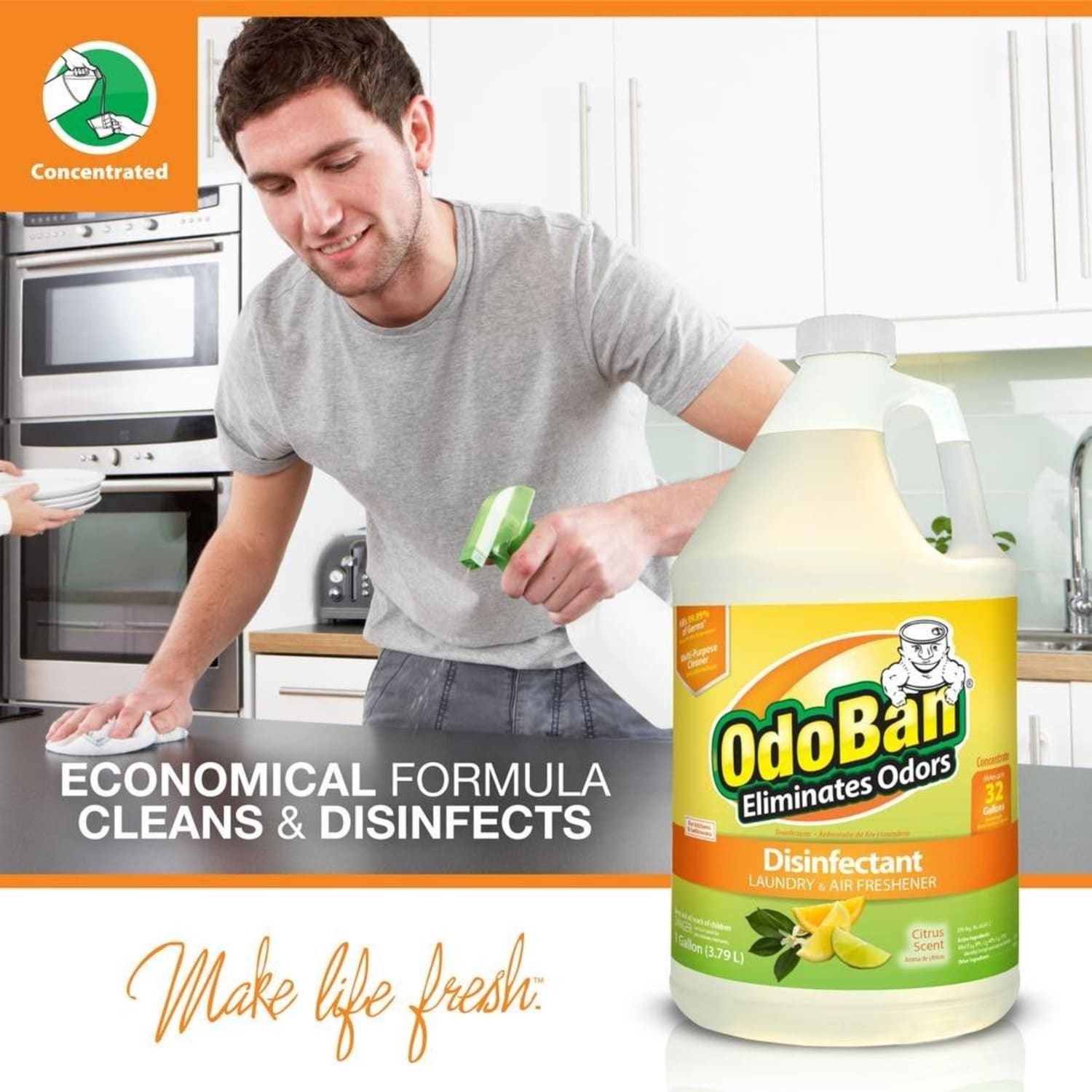 OdoBan Odor Eliminator Disinfectant Concentrate, 128 Oz, Case Of 2 Eucalyptus Scent Jugs And 2 Citrus Scent Jugs - Image 4