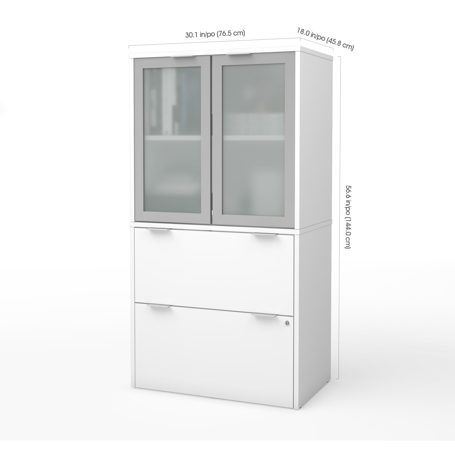 Bestar i3 Plus 30-1/8inW x 18-1/4inD 1-Drawer Lateral File Cabinet With Frosted Glass Door Hutch, White - Image 4