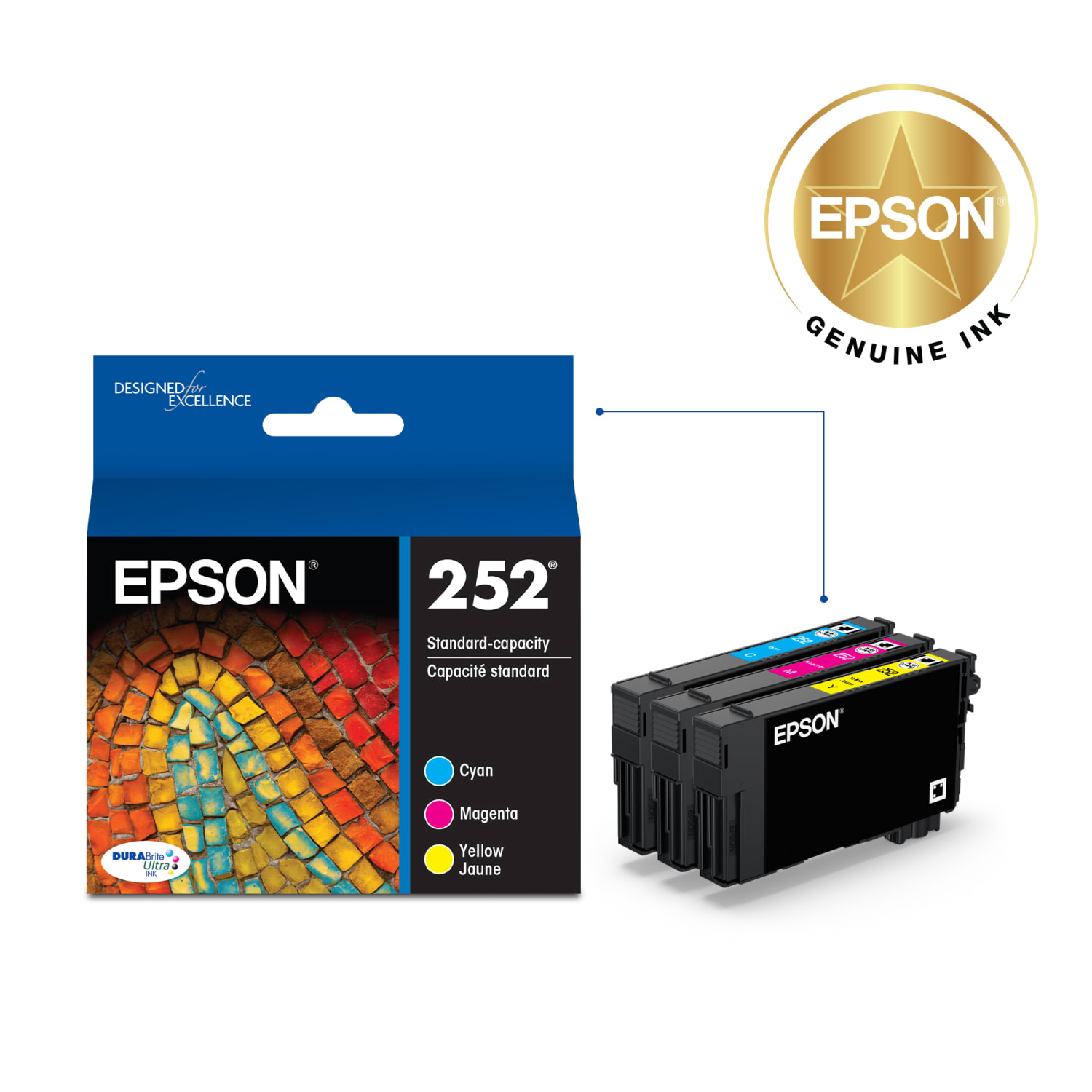 Epson 252 DuraBrite Ultra Cyan, Magenta, Yellow Ink Cartridges, Pack Of 3, T252520-S - Image 3
