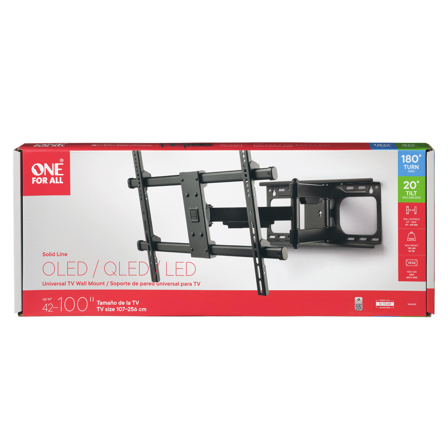 One For All SOLID Series Metal Universal Full-Motion Wall Mount for 42-In. to 100-In. TVs, Black - Image 5