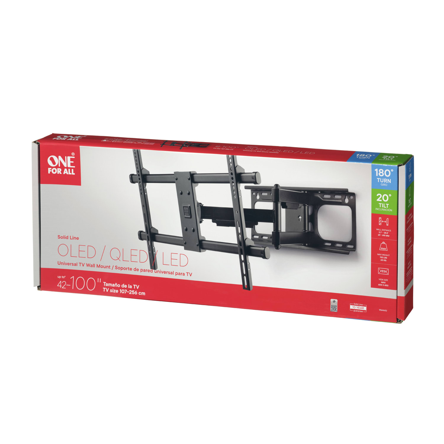 One For All SOLID Series Metal Universal Full-Motion Wall Mount for 42-In. to 100-In. TVs, Black - Image 6