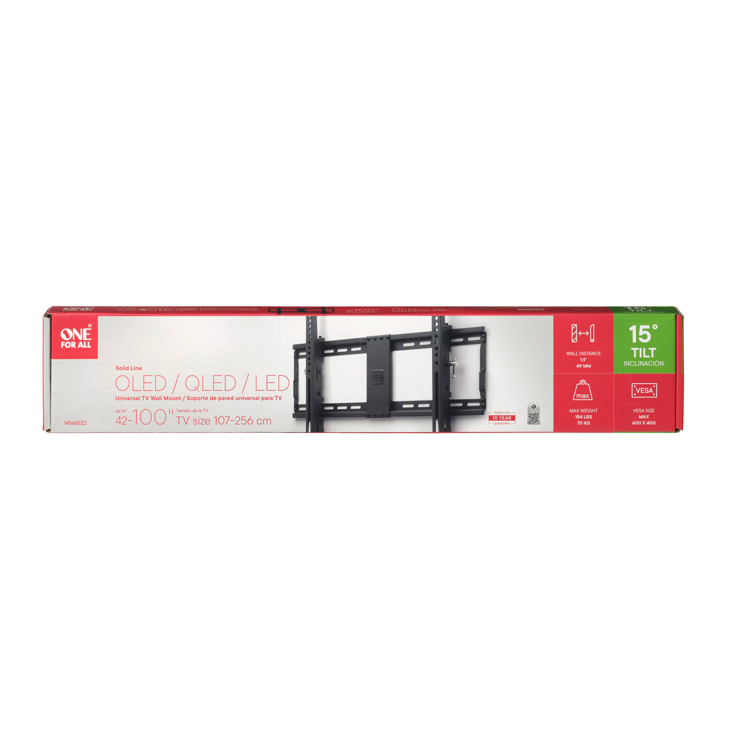 One For All SOLID Series Metal Universal Tilt Wall Mount for 42-In. to 100-In. TVs, Black - Image 6