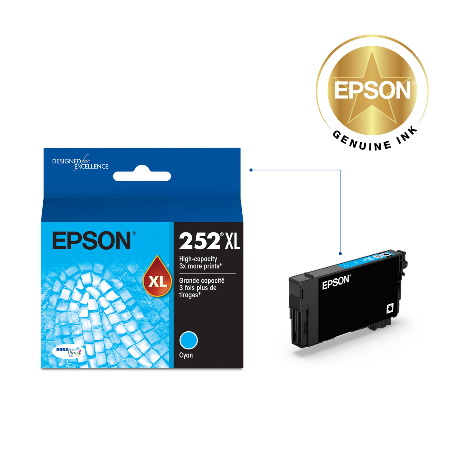 Epson 252XL DuraBrite Cyan Ultra-High-Yield Ink Cartridge, T252XL220-S - Image 3