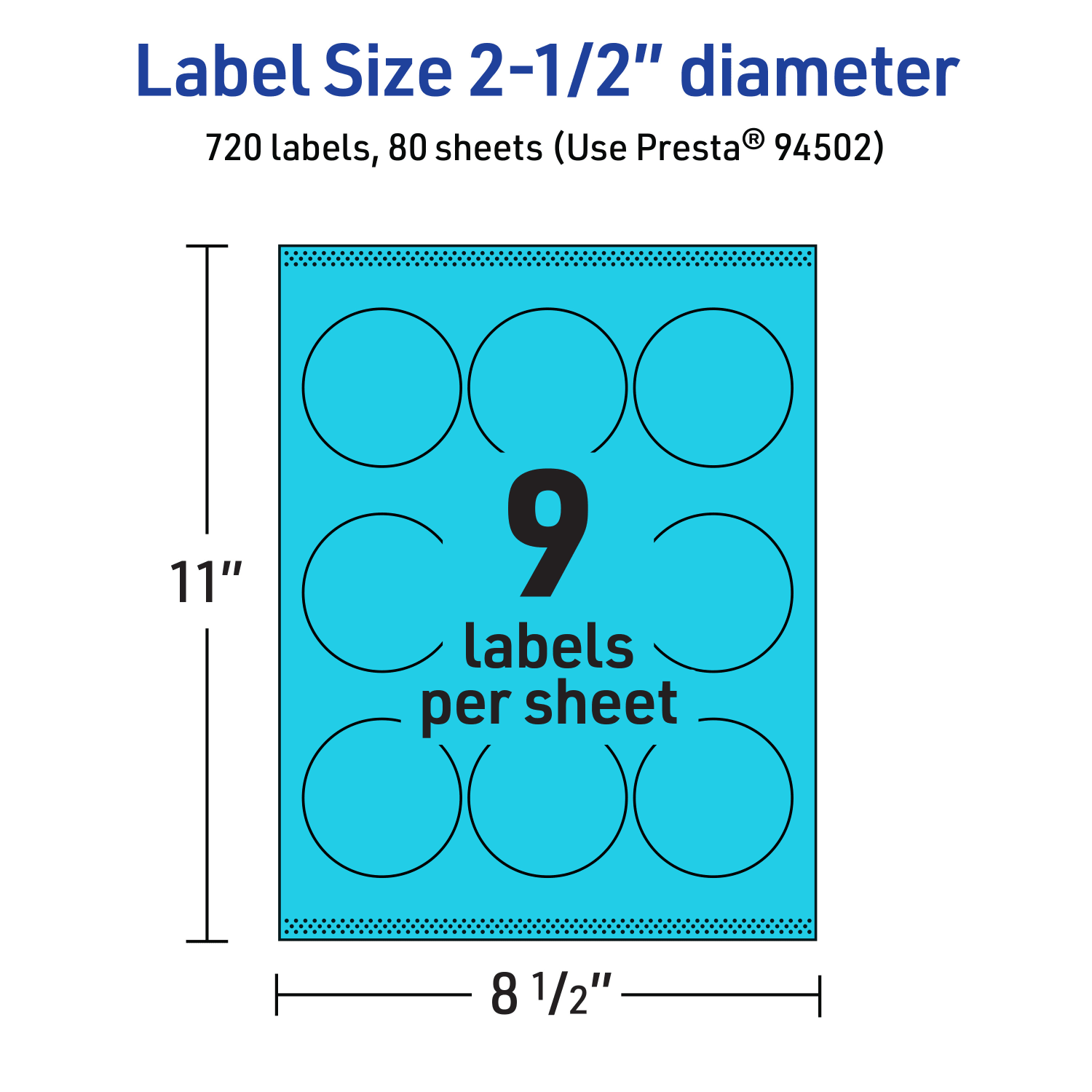 Avery Print-To-The-Edge Labels With Sure Feed Technology, 94502-BBP80, Round, 2-1/2in, Matte Bright Blue, Pack of 720 - Image 6