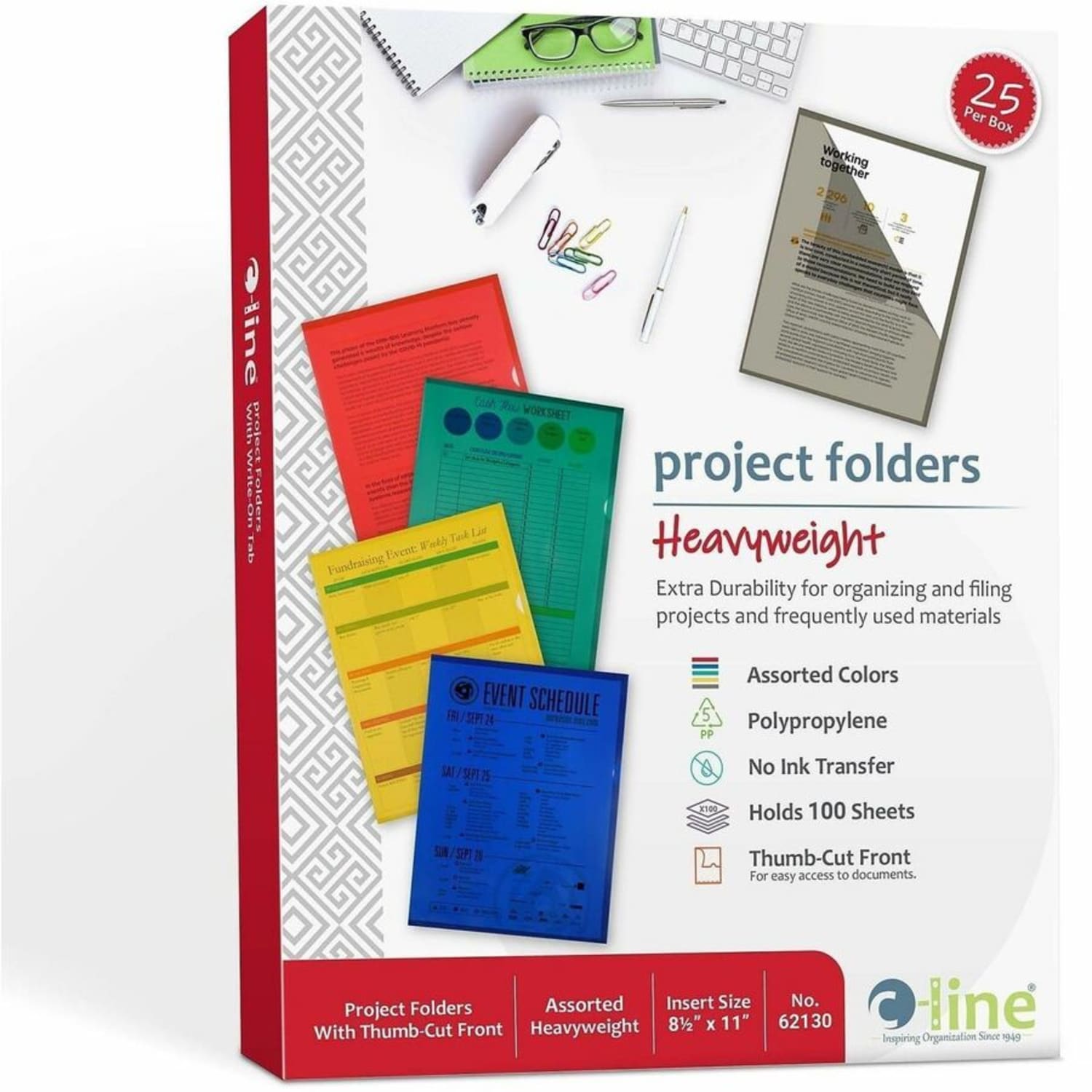 C-Line Project Folders, Letter Size (8 1/2in x 11in), 70% Recycled, Assorted Colors, Box Of 25 - Image 6