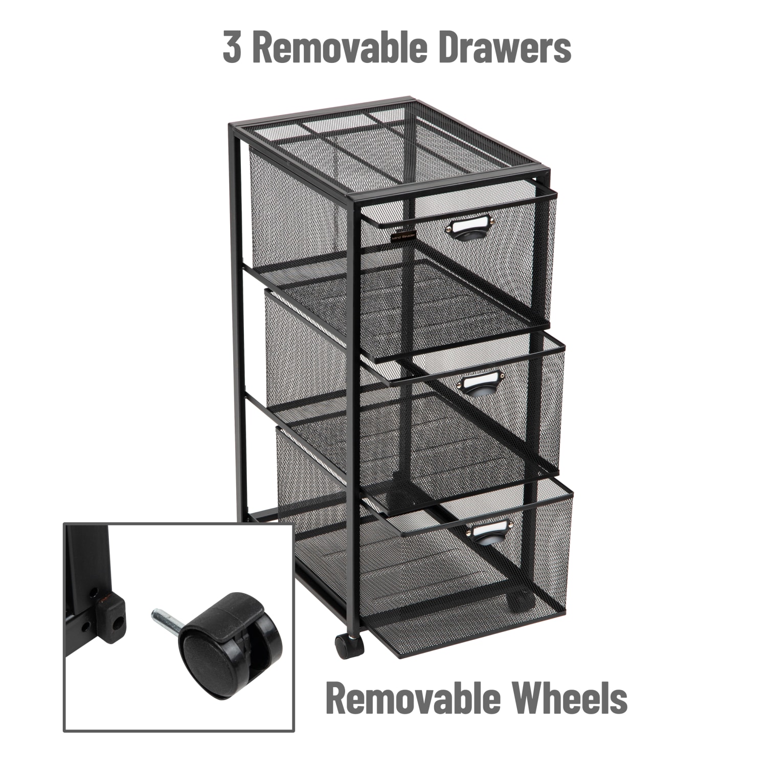 Mind Reader Multipurpose Cart with Drawers, Metal Mesh, Black, 25inH x 14inW x 11inL - Image 6