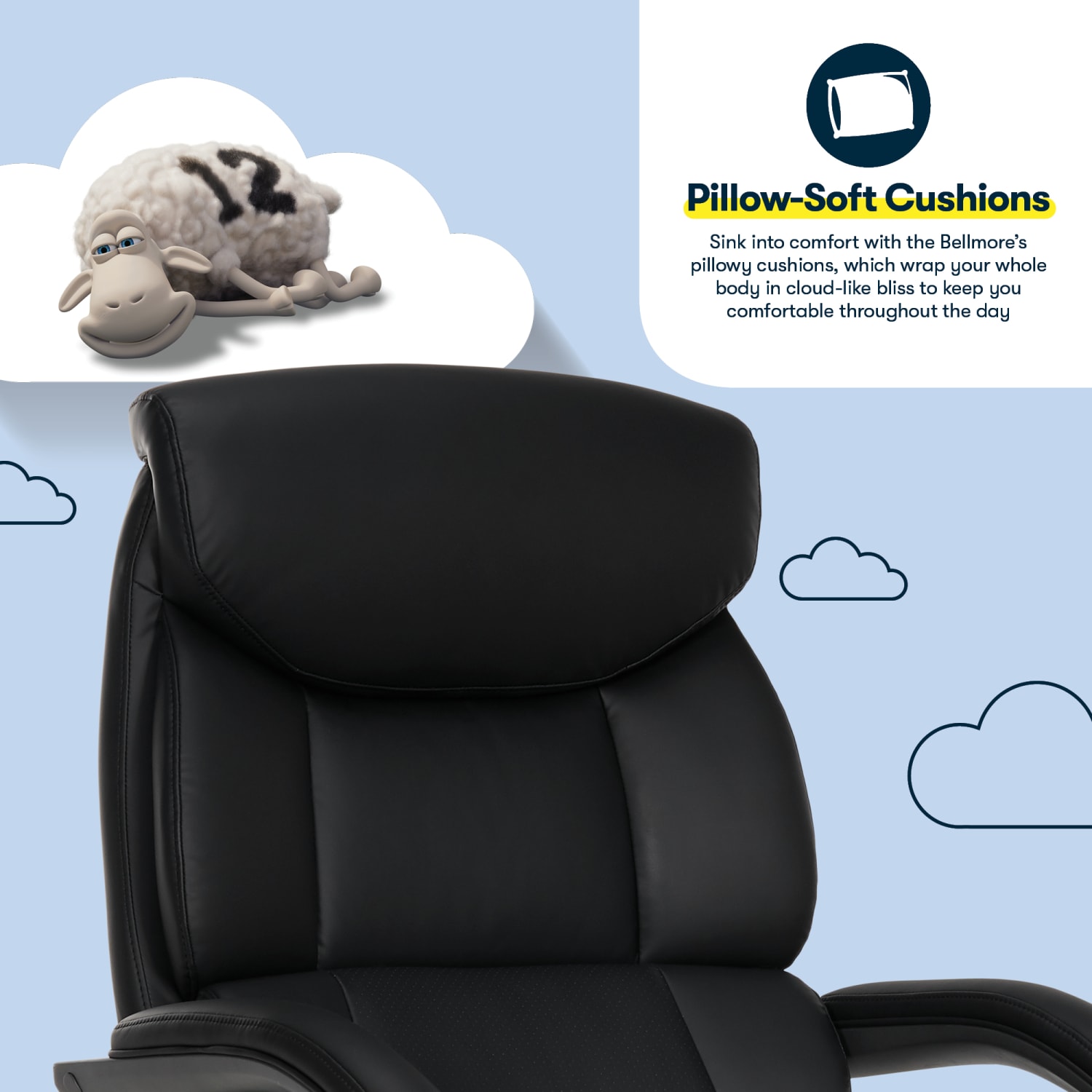 Serta SmartLayers Bellmore Big & Tall Ergonomic Executive Office Chair with Smooth Vegan Leather, Black/Dark Gray, BIFMA Compliant - Image 6