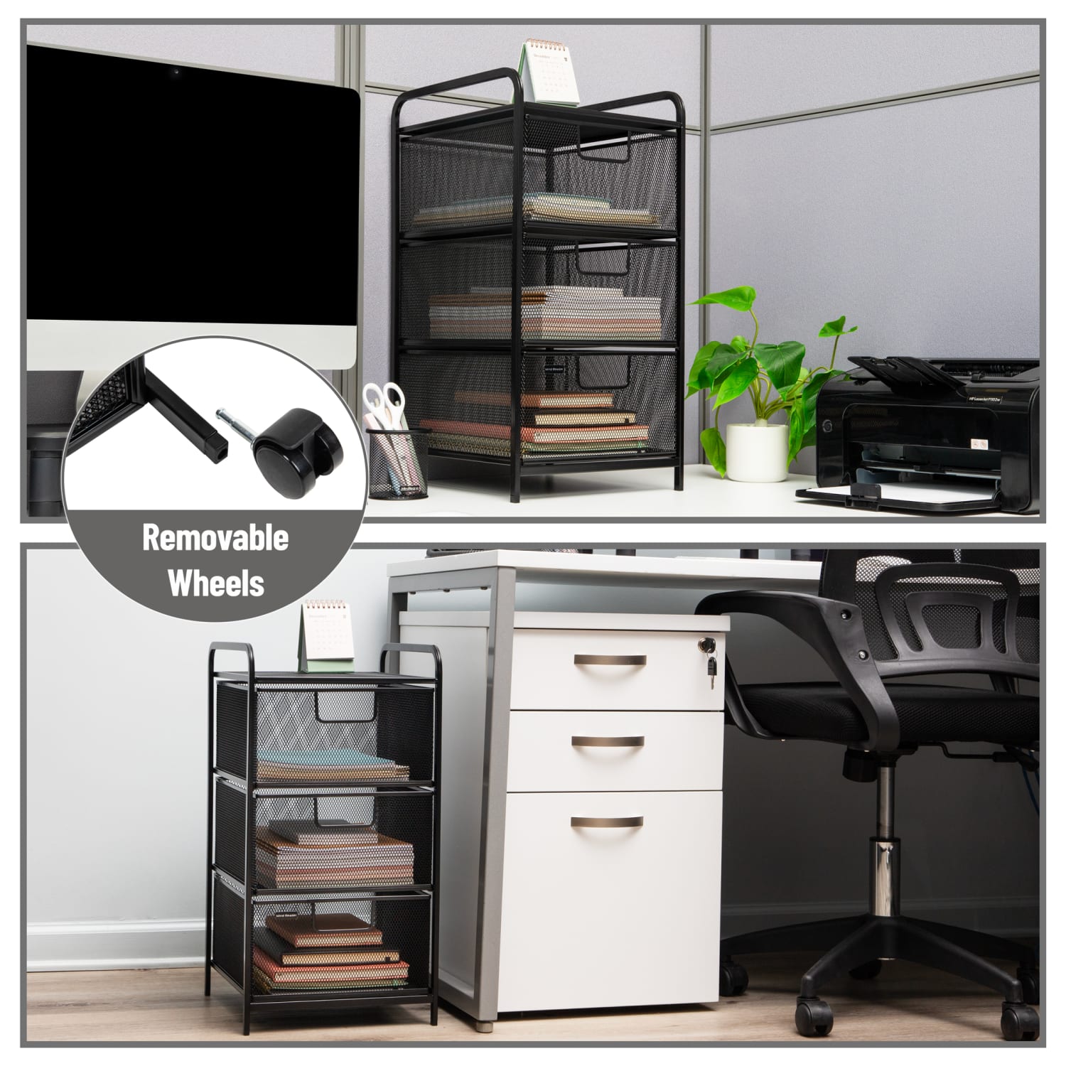 Mind Reader Multi-Purpose Rolling Storage Cart with Removable Drawers, 25in H x 13-1/4in W x 12-3/4in L, Black - Image 5