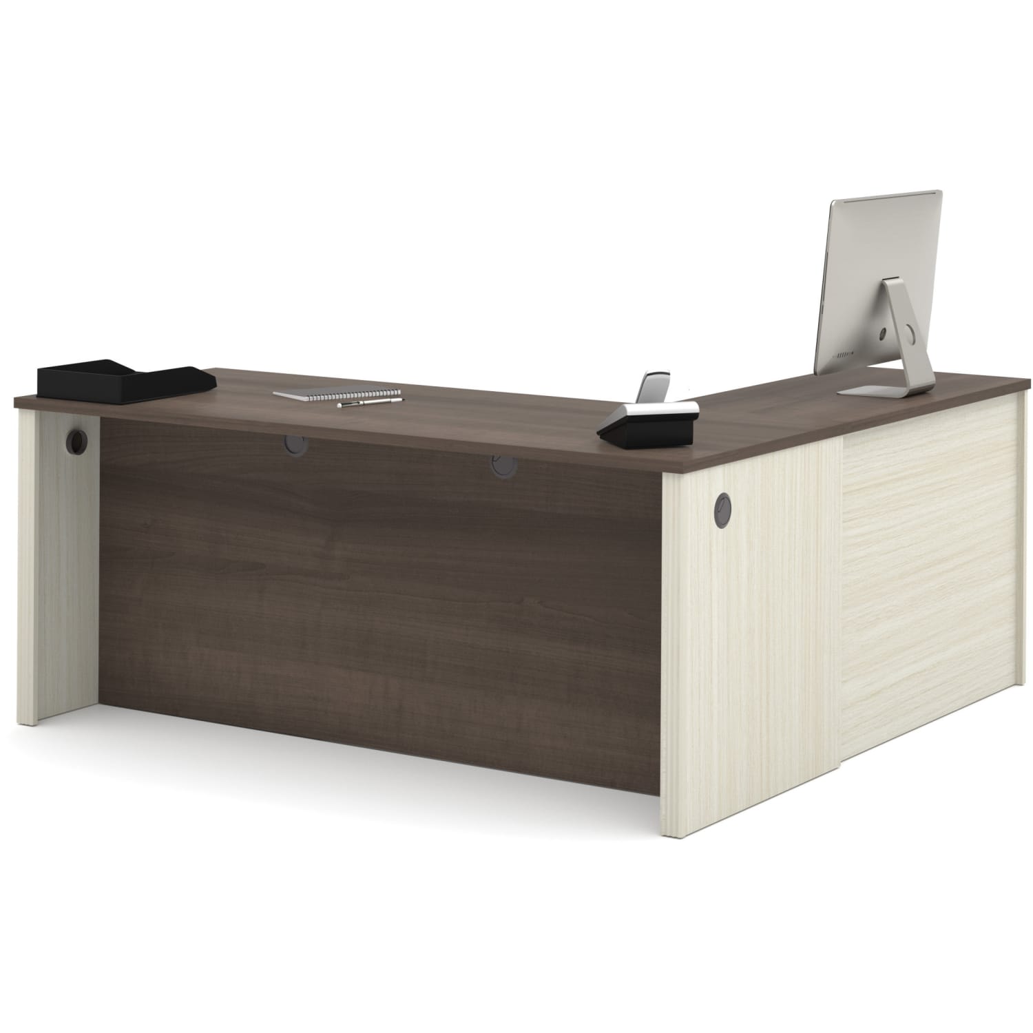 Bestar Prestige + 72inW L-Shaped Corner Desk With Pedestal, White Chocolate/Antigua - Image 4