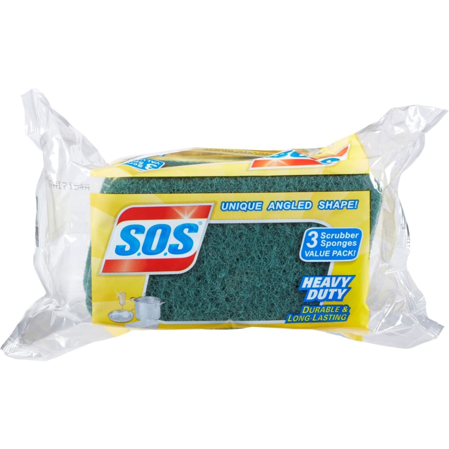 S.O.S Heavy-Duty Scrubber Sponge - 4.5in Height x 2.5in Width x 900 mil Thickness - 8/Carton - Scrim - Yellow, Green - Image 5