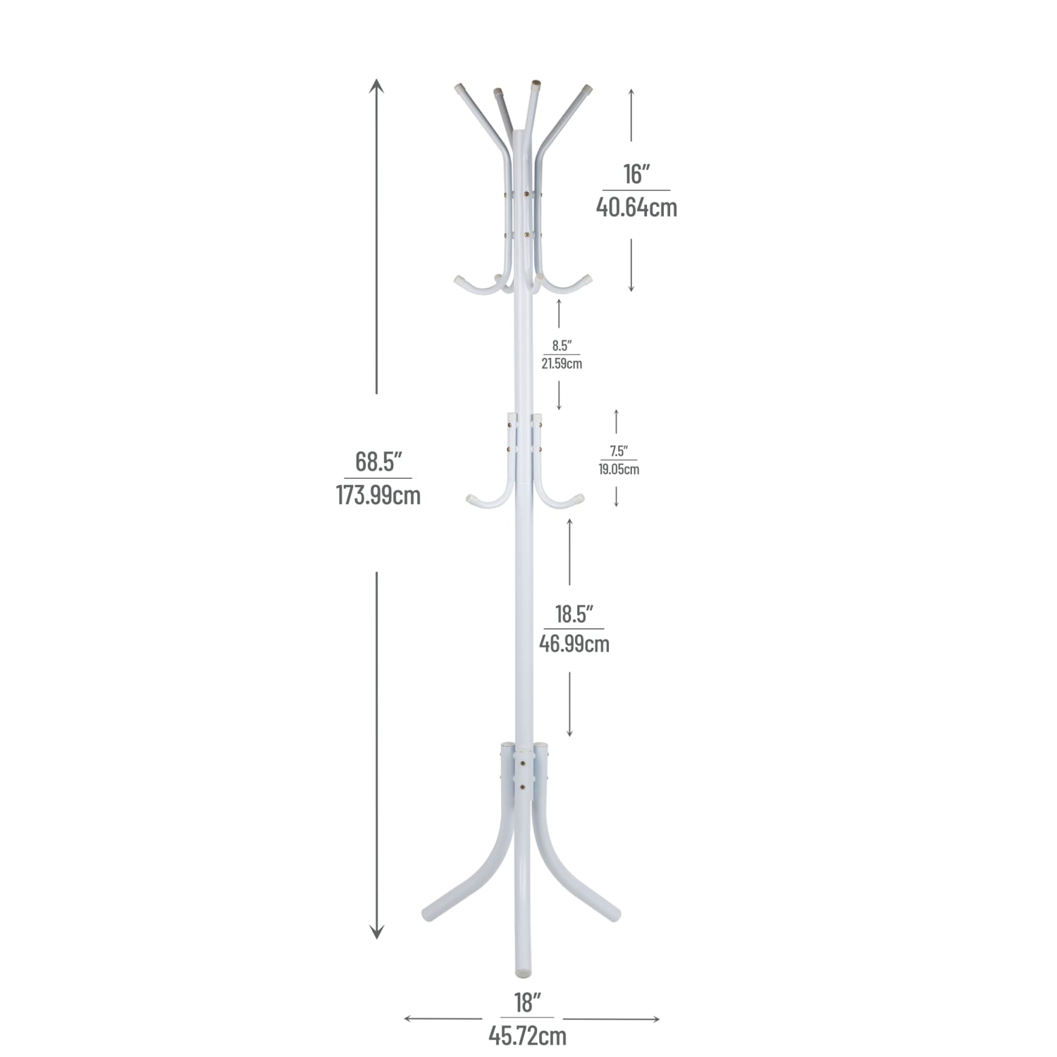 Mind Reader Freestanding Coat Rack Multi-Tier Organizer, 68-1/2inH x 18inW x 18inD, White - Image 4