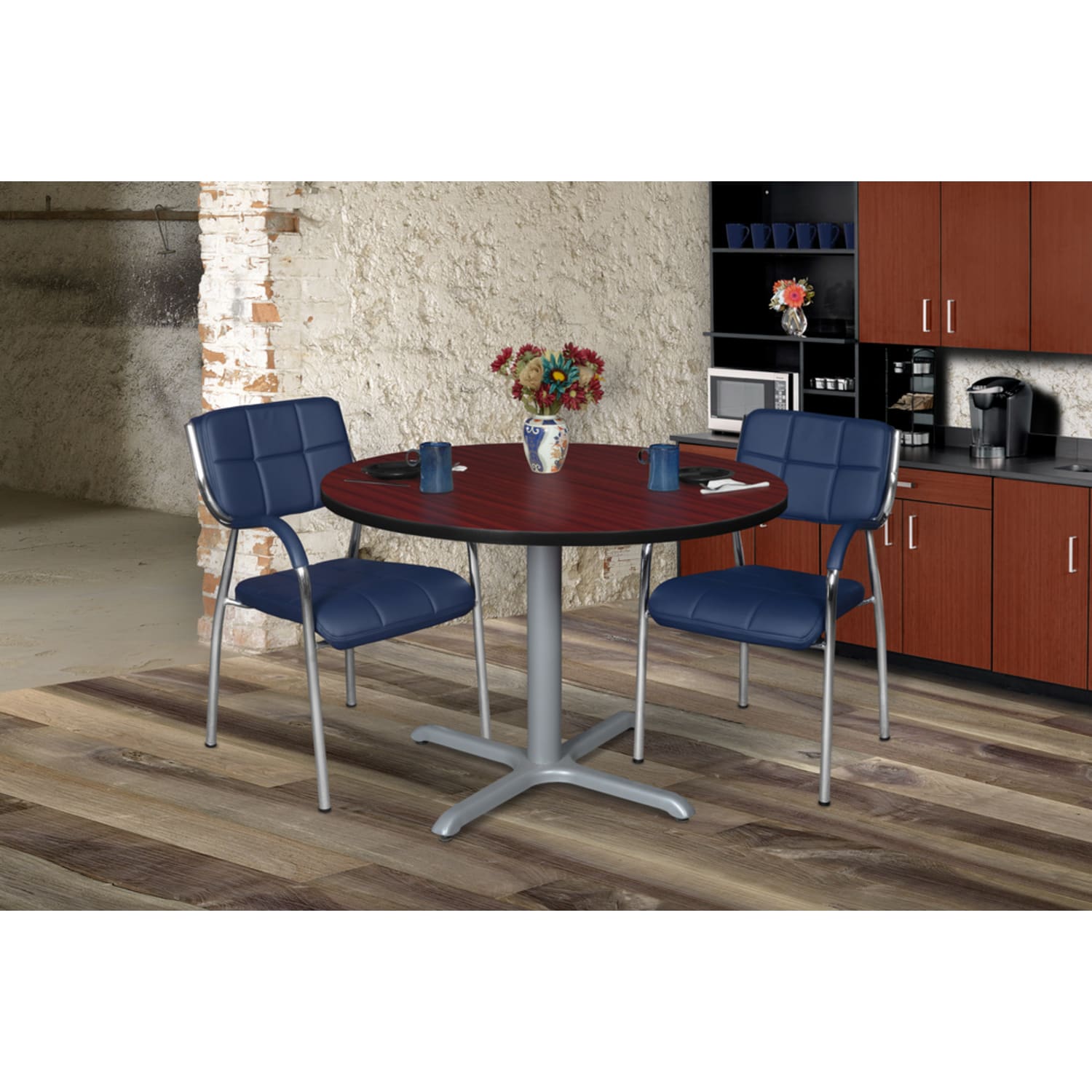 Regency Cain Round X-Base Breakroom Table, 29inH x 48inW x 48inD, Mahogany/Gray - Image 3