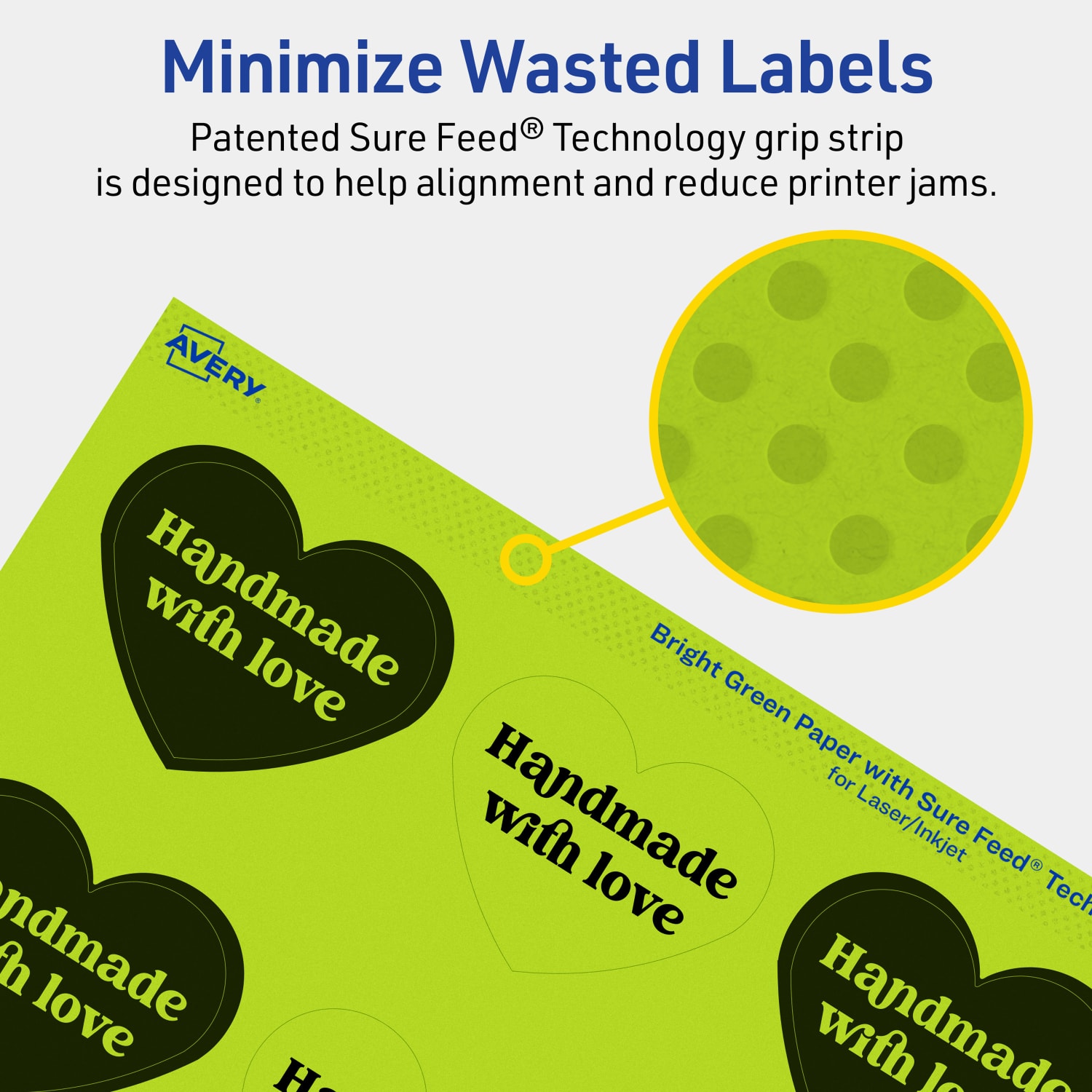 Avery Print-To-The-Edge Labels With Sure Feed Technology, 94603-BGP10, Heart, 2-9/32in x 1-27/32in, Matte Bright Green, Pack of 120 - Image 5