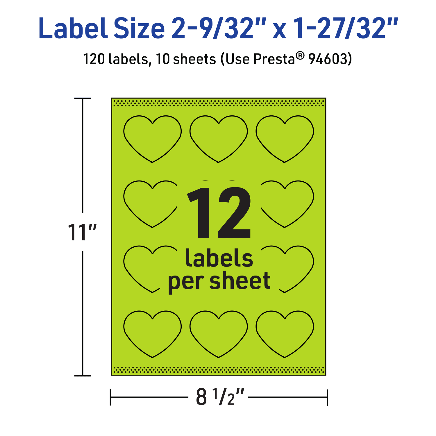 Avery Print-To-The-Edge Labels With Sure Feed Technology, 94603-BGP10, Heart, 2-9/32in x 1-27/32in, Matte Bright Green, Pack of 120 - Image 6