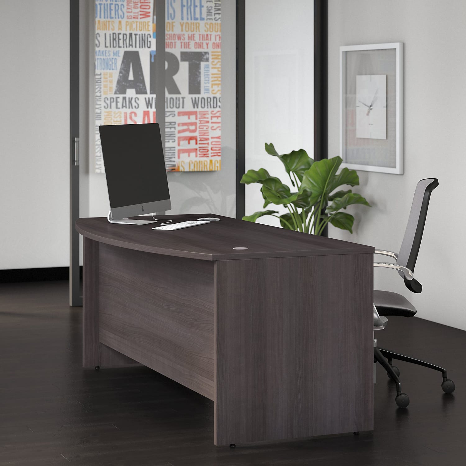 Bush Business Furniture Studio C 72inW Bow-Front Computer Desk, Storm Gray, Standard Delivery - Image 3