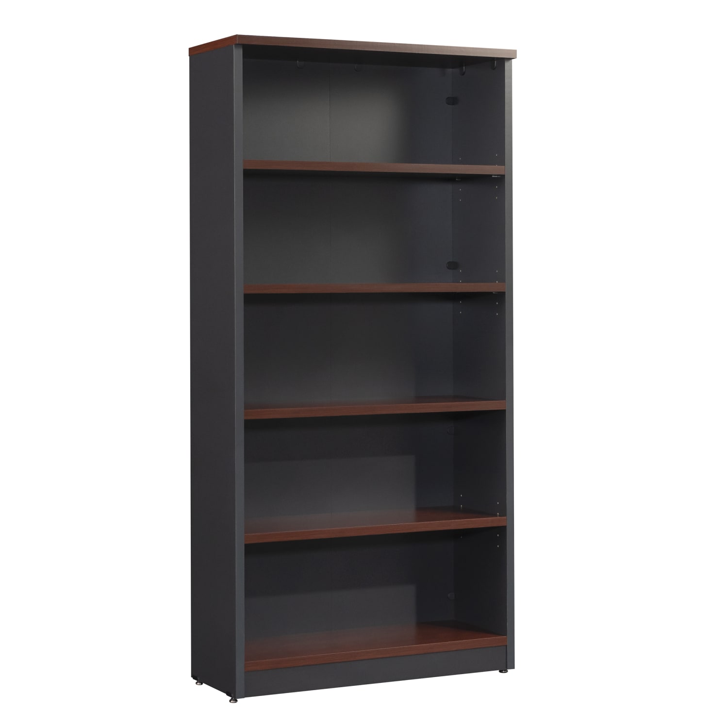 Sauder Via 73inH 5-Shelf Bookcase With Levelers, Soft Black/Classic Cherry - Image 3