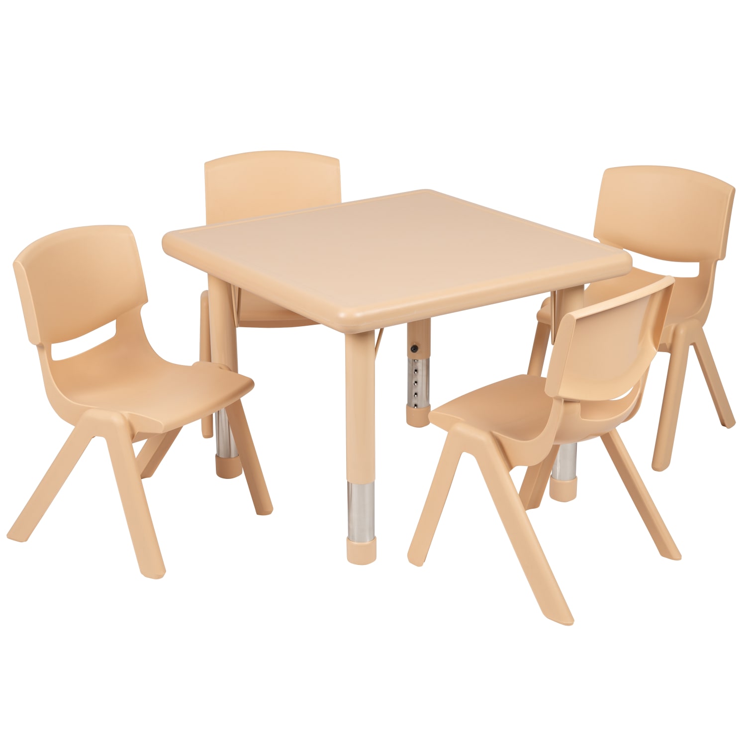 Flash Furniture 24ft Square Plastic Height Adjustable Activity Table With 4 Chairs Natural PopularChairscom