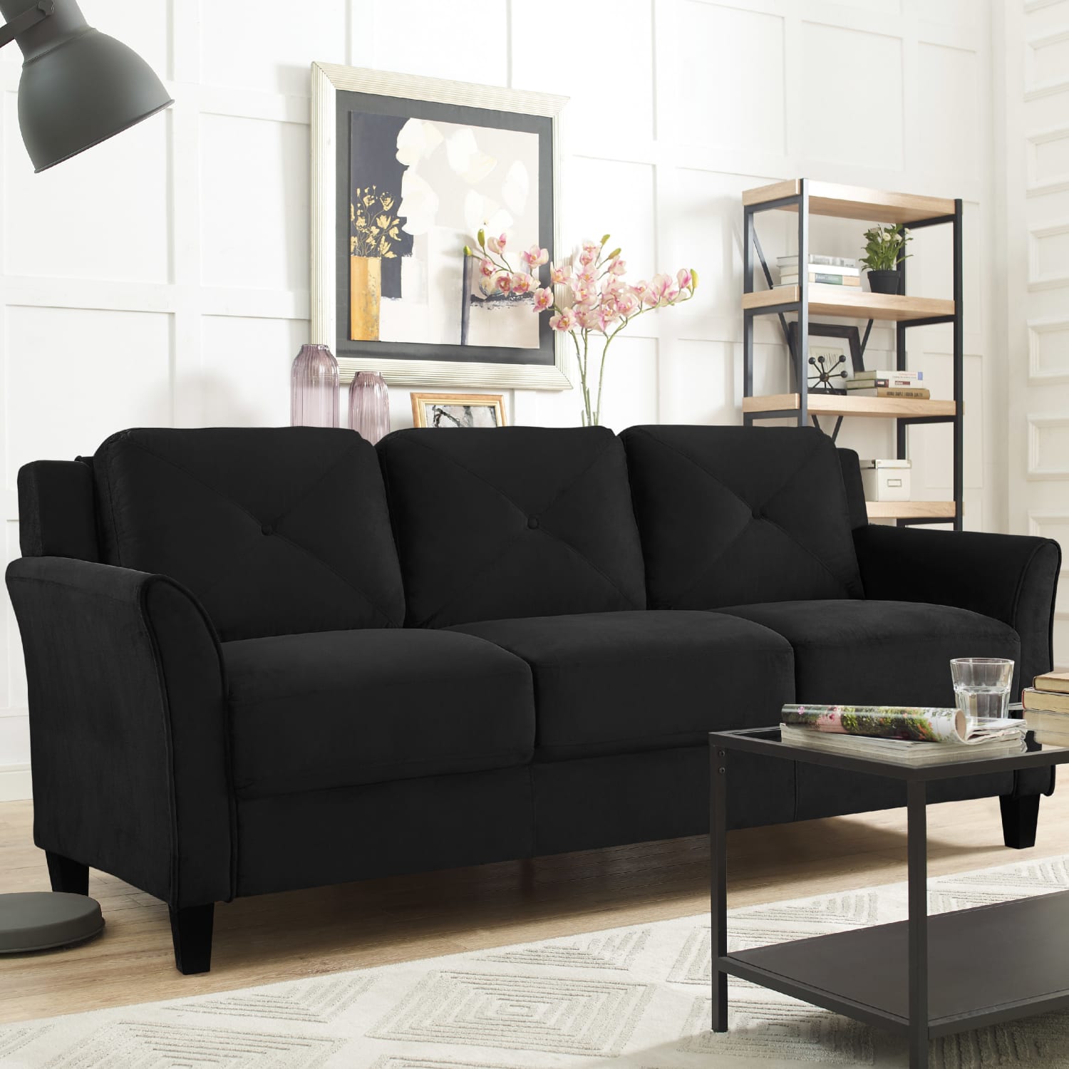 Lifestyle Solutions Hanson Microfiber Sofa, Black - Image 4