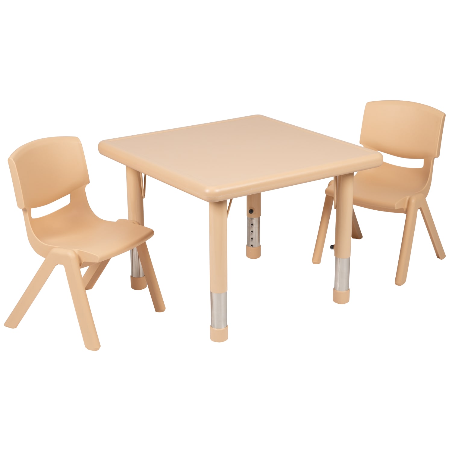 Flash Furniture Square Plastic Height Adjustable Activity Table Set With 2 Chairs 23 34in x 24in Natural PopularChairscom