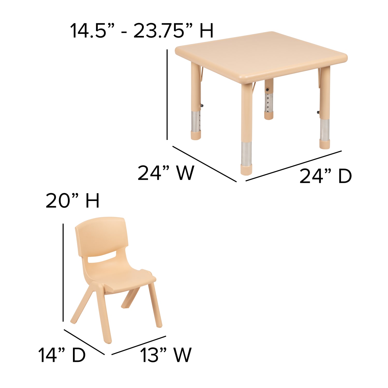Flash Furniture Square Plastic HeightAdjustable Activity Table Set With 2 Chairs 2334in x 24in Natural PopularChairscom Flash Furniture Square Plastic Height Adjustable Activity Table Set With 2 Chairs 23 34in x 24in Natural PopularChairscom