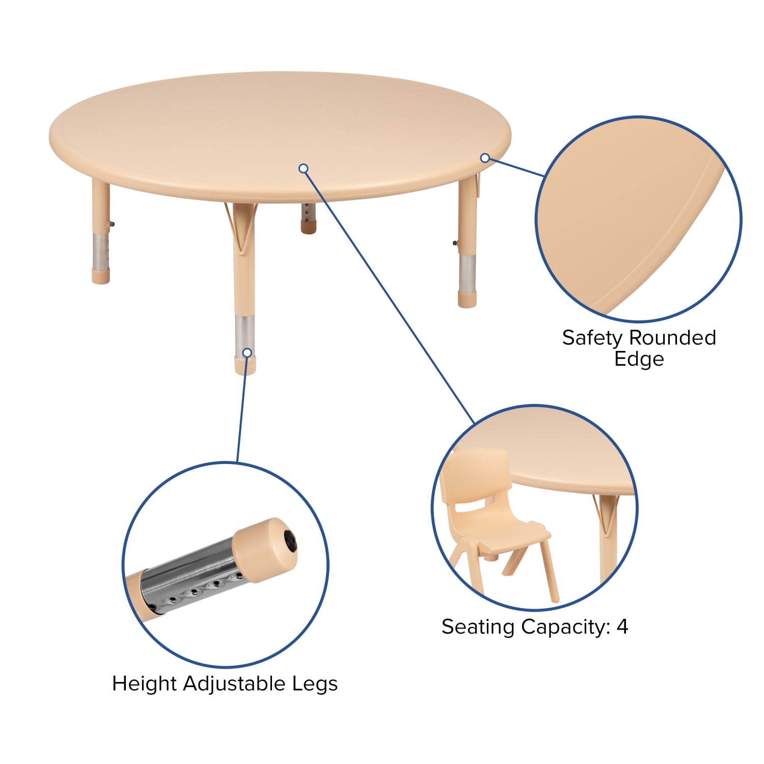 Flash Furniture 45inW Round Adjustable Activity Table, Natural - Image 5