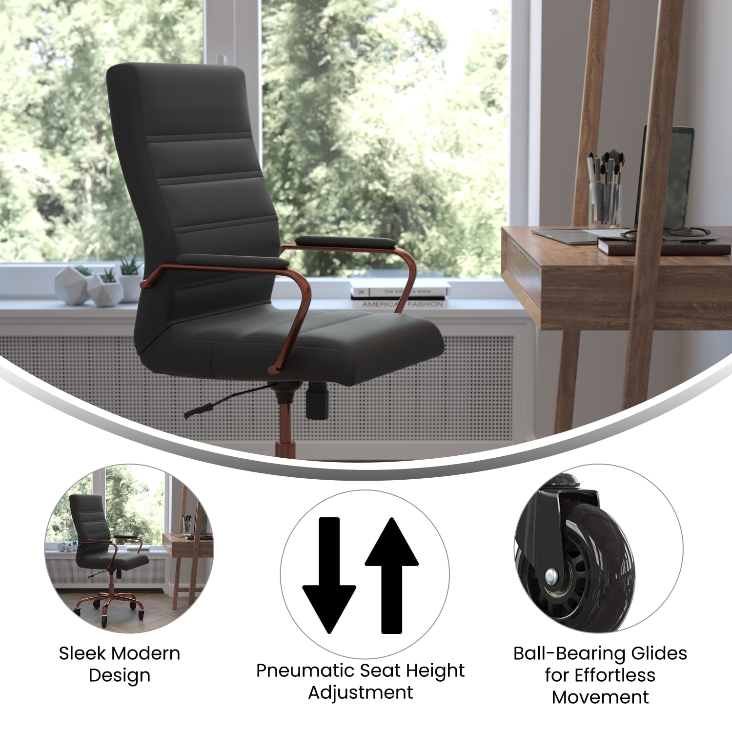 Flash Furniture Whitney Ergonomic Faux Leather High Back Executive Swivel Office Chair BlackRose Gold PopularChairscom