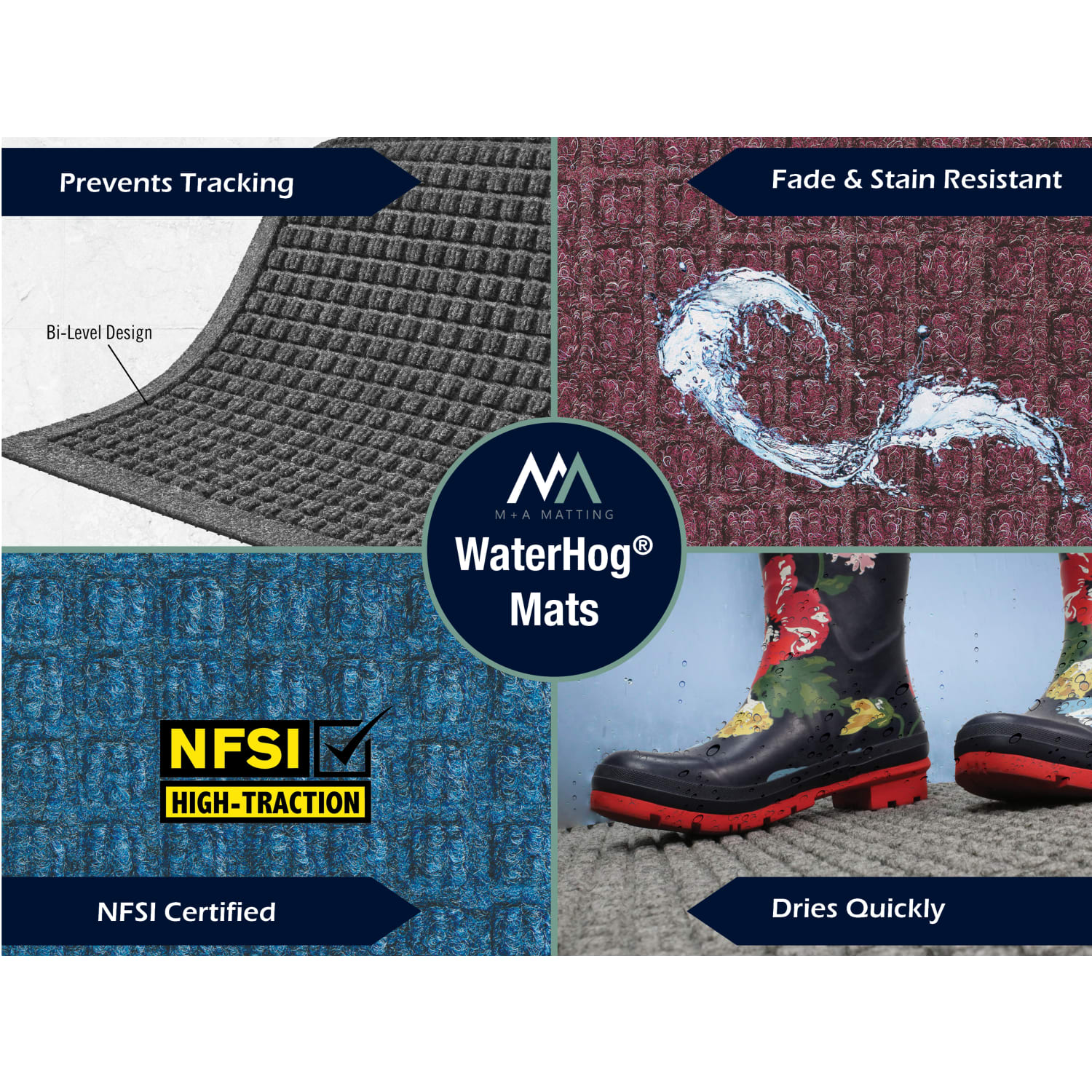 M+A Matting Waterhog Squares Fashion Floor Mat, 3ft x 10ft, Charcoal - Image 4