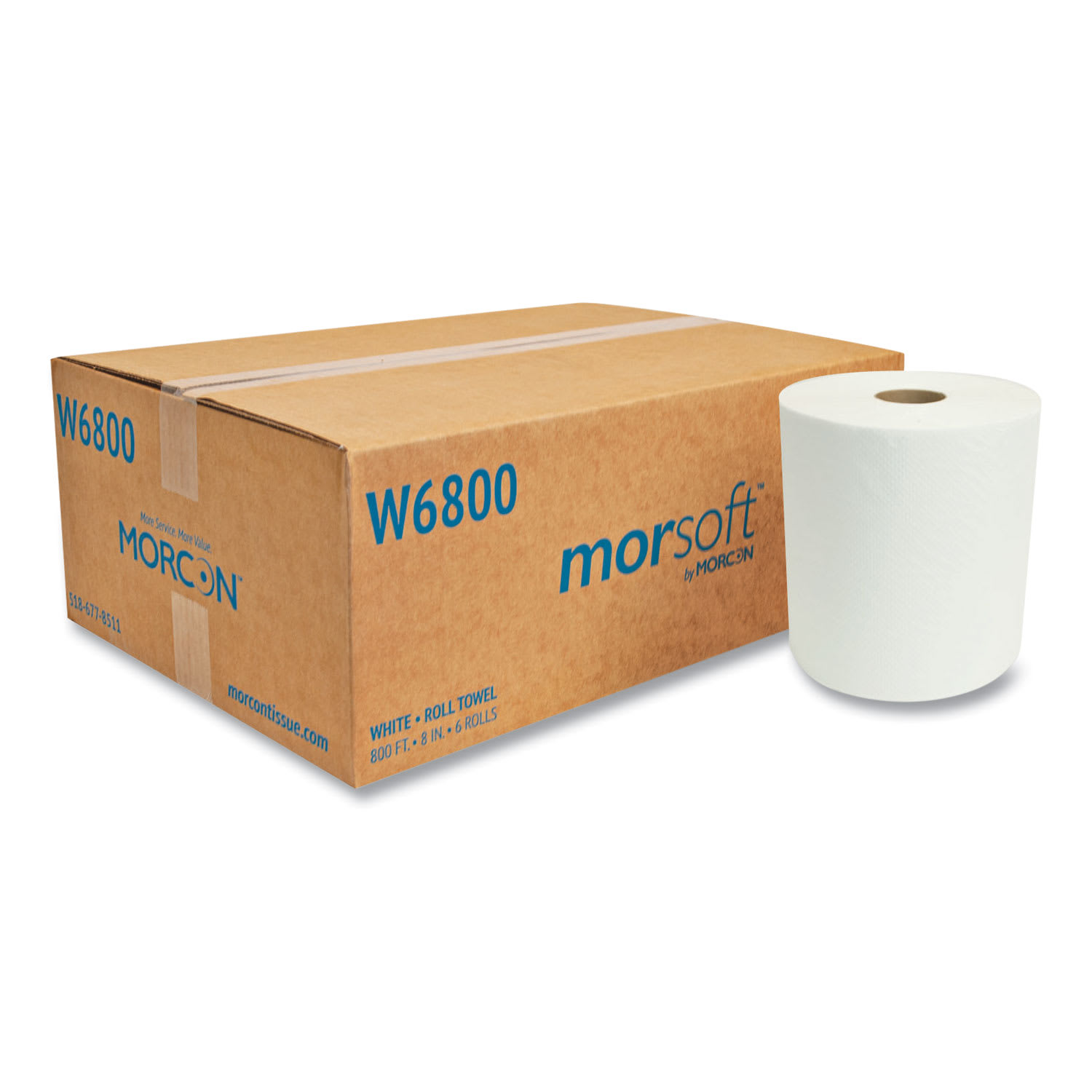 Morcon Tissue Morsoft Universal Roll Towels, 1-Ply, 8in x 800 ft, White, 6 Rolls/Carton