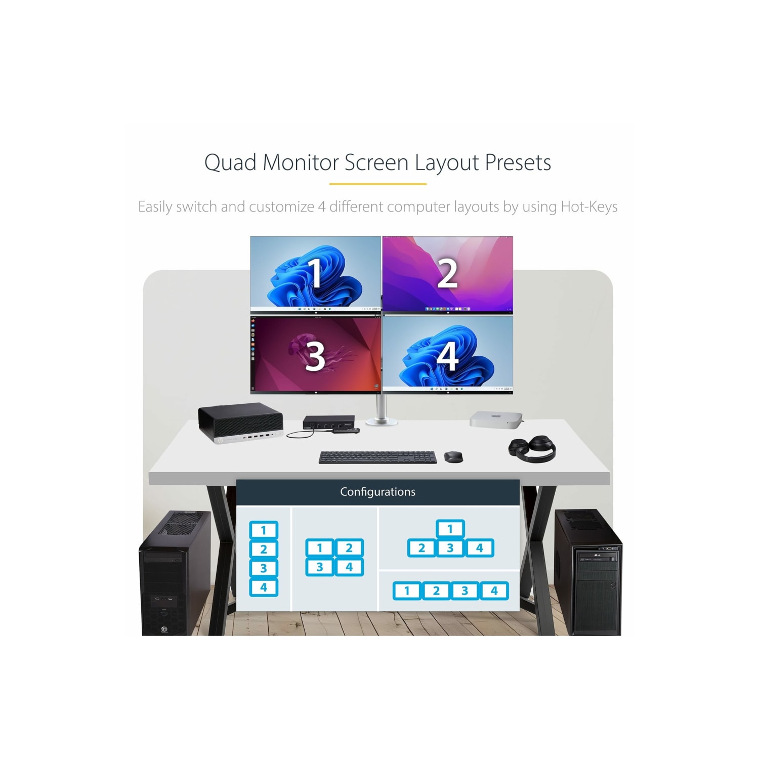 StarTech.com 4-Port KM Switch with Mouse Roaming, USB 3.0 Keyboard/Mouse Switcher for 4 Computers, 3.5mm and USB Audio, TAA Compliant - Image 5