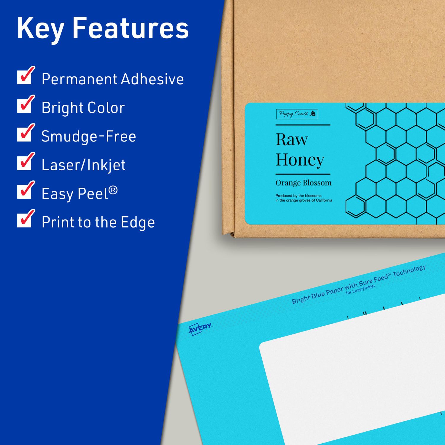 Avery Print-To-The-Edge Labels With Sure Feed Technology And Easy Peel, 94242-BBP20, Rectangle, 2in x 6in, Matte Bright Blue, Pack of 80 - Image 3