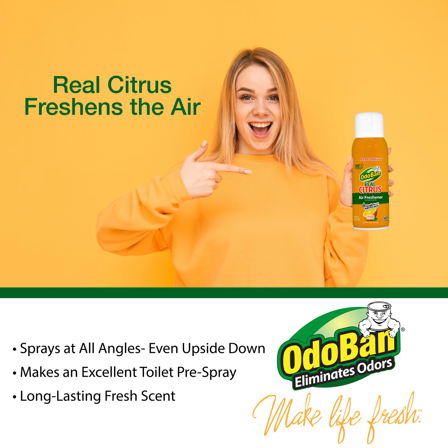 OdoBan Real Citrus Air Freshener, Orange Scent, 10 Oz, Set Of 2 Spray Cans - Image 5