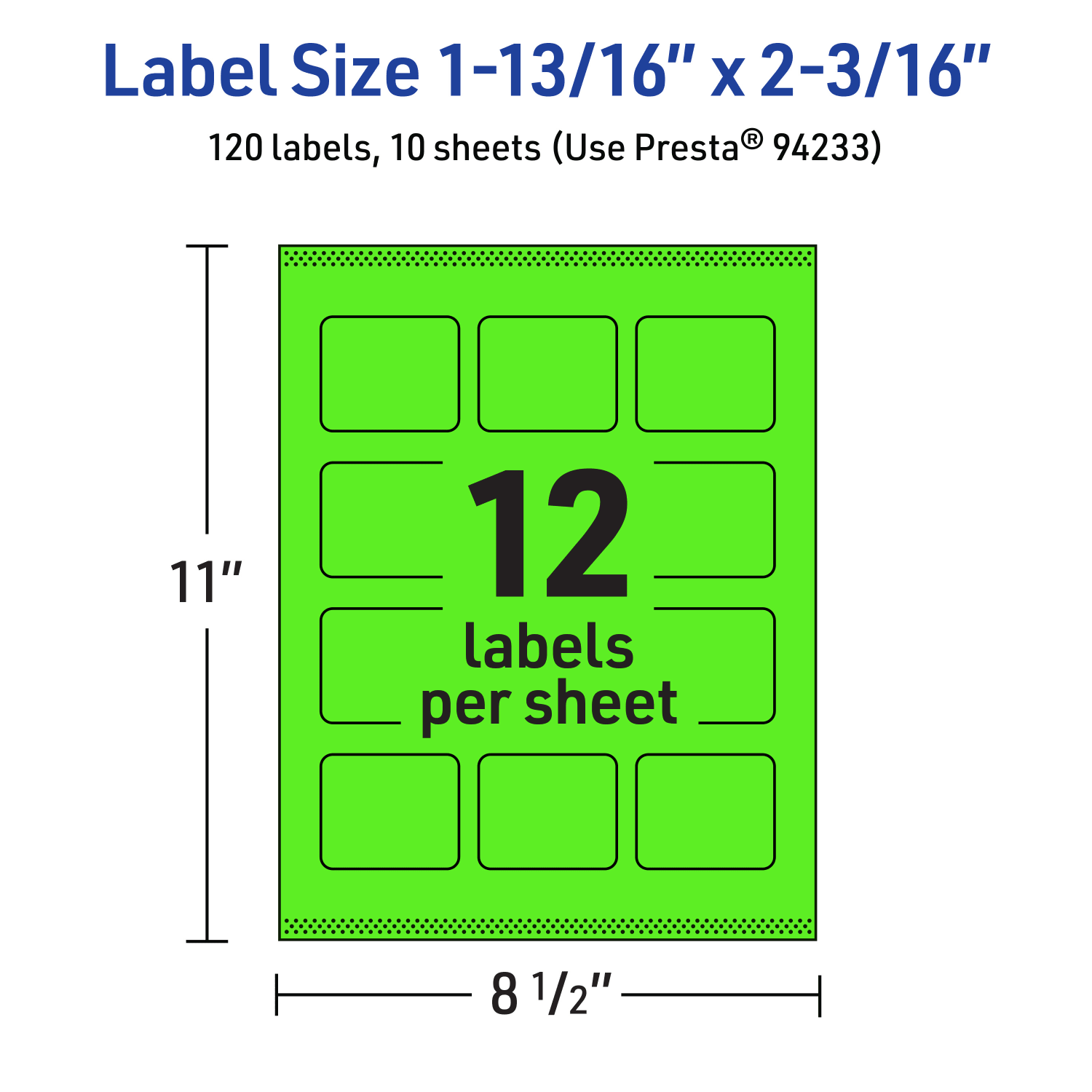 Avery Print-To-The-Edge Labels With Sure Feed Technology And Easy Peel, 94233-NGP10, Rectangle, 1-13/16in x 2-3/16in, Matte Neon Green, Pack of 120 - Image 6
