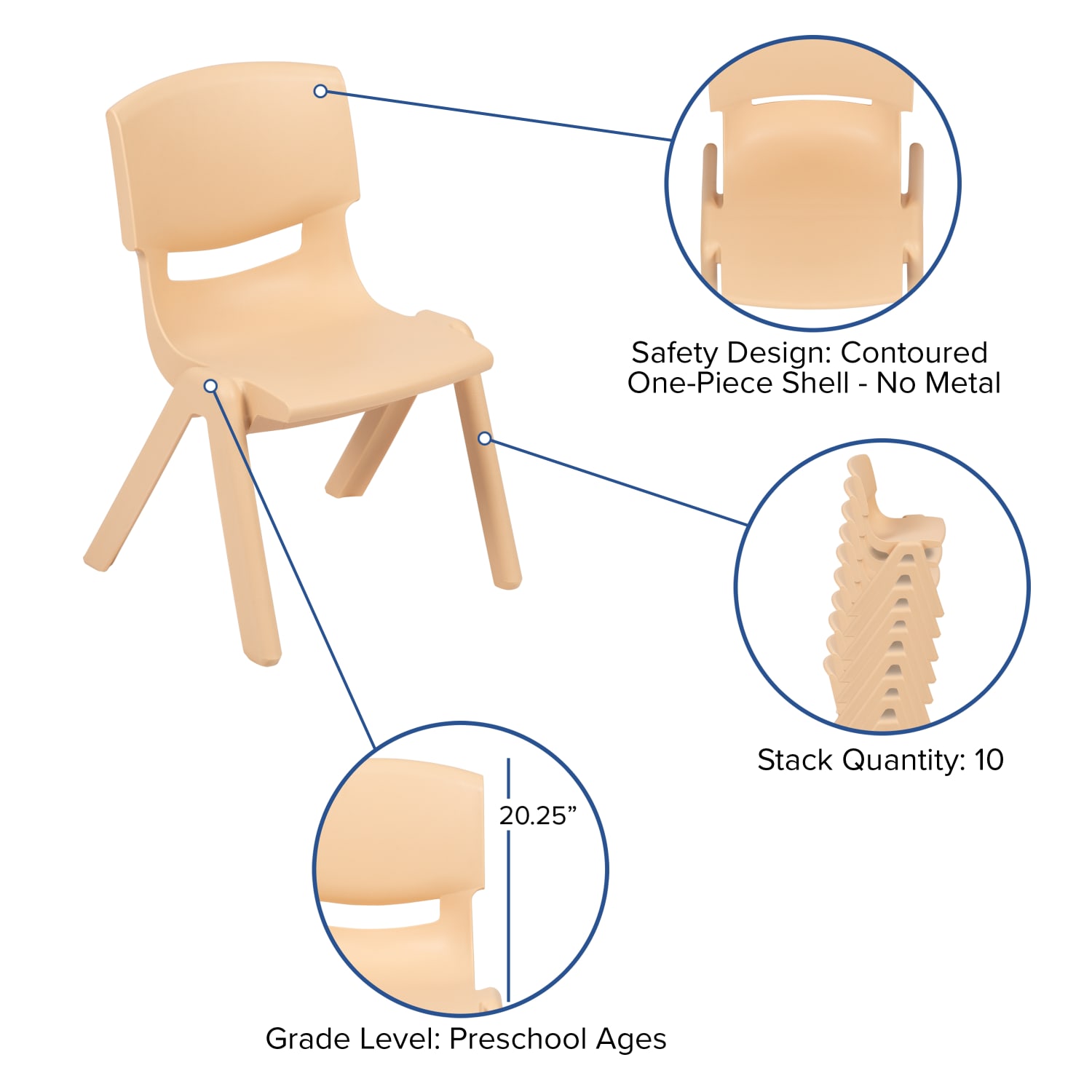 Flash Furniture Crescent Plastic Height-Adjustable Activity Table Set With 4 Chairs, Natural - Image 5