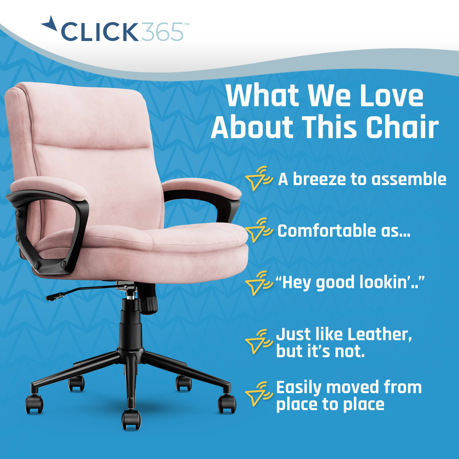 Click365 Transform 2.0 Ergonomic Fabric Mid-Back Desk Chair, Pink/Black - Image 4