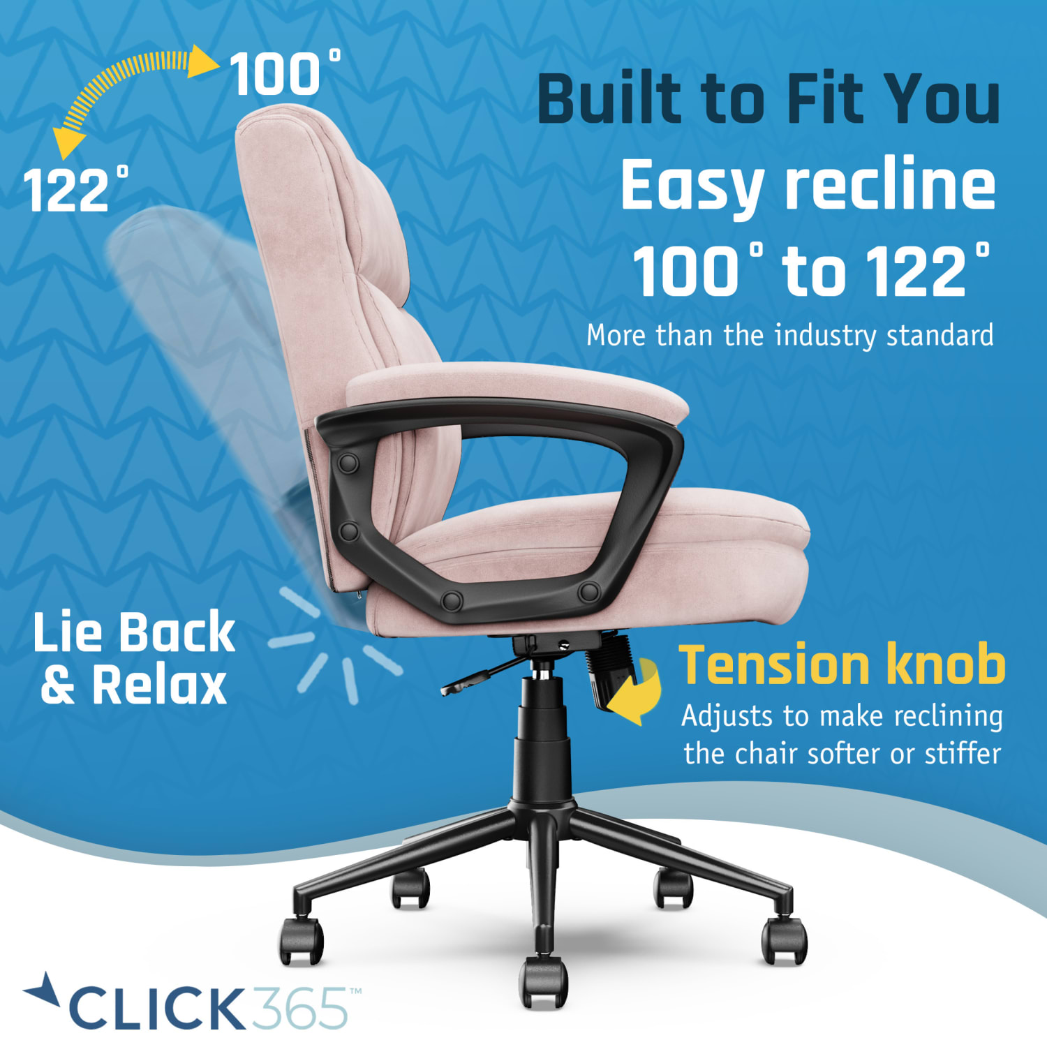 Click365 Transform 2.0 Ergonomic Fabric Mid-Back Desk Chair, Pink/Black - Image 6