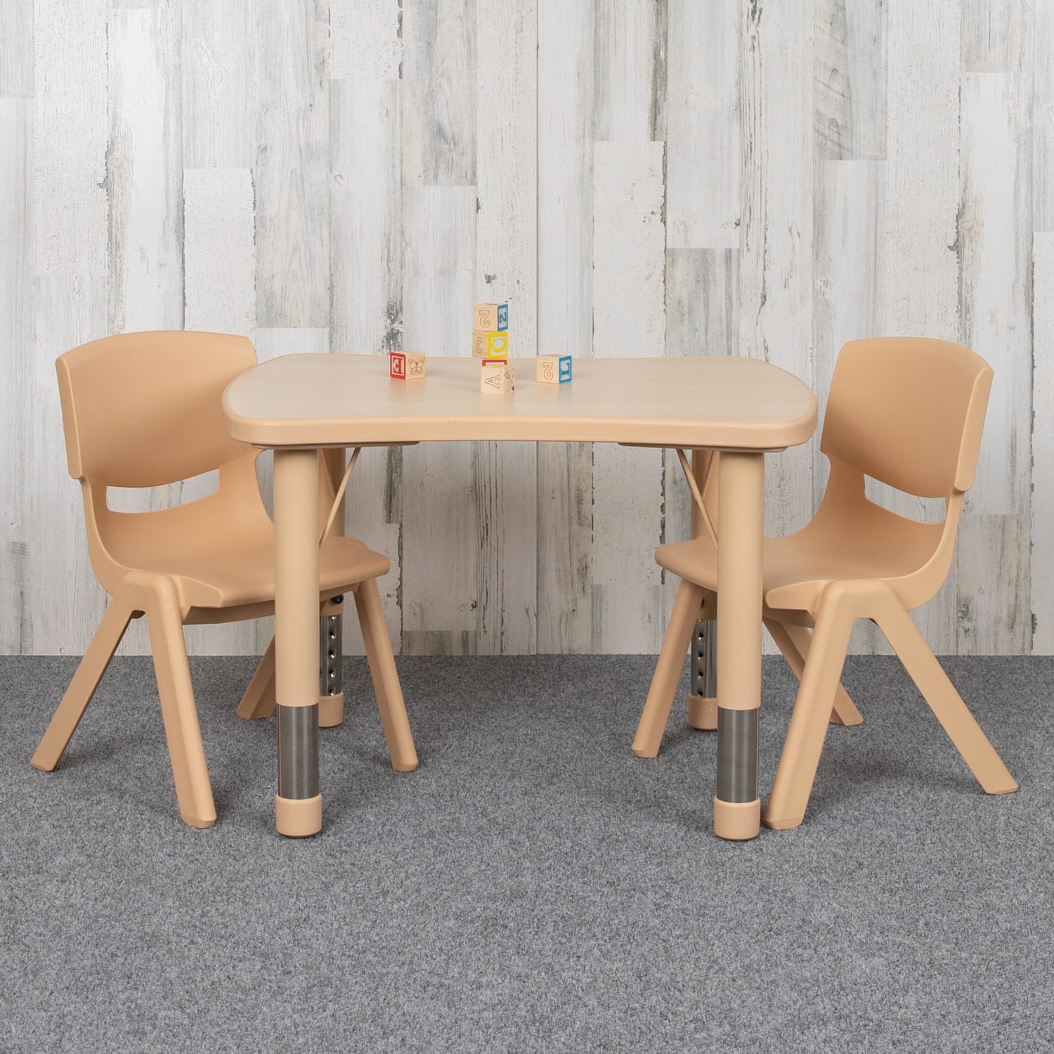 Flash Furniture Rectangular Height-Adjustable Activity Table Set With 2 Chairs, 23-1/2inH x 21-7/8inW x 26-5/8inD, Natural